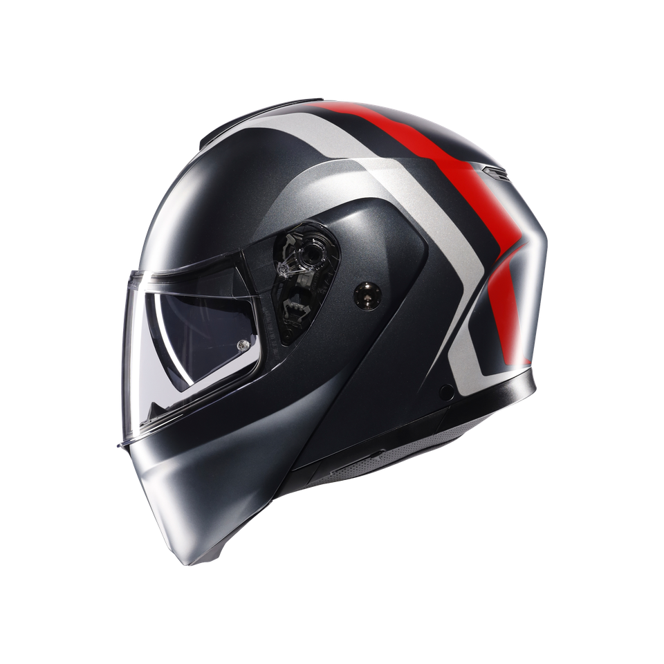 STREETMODULAR RESIA MATT GREY/SILVER/RED - MOTORBIKE FLIP UP HELMET E2206