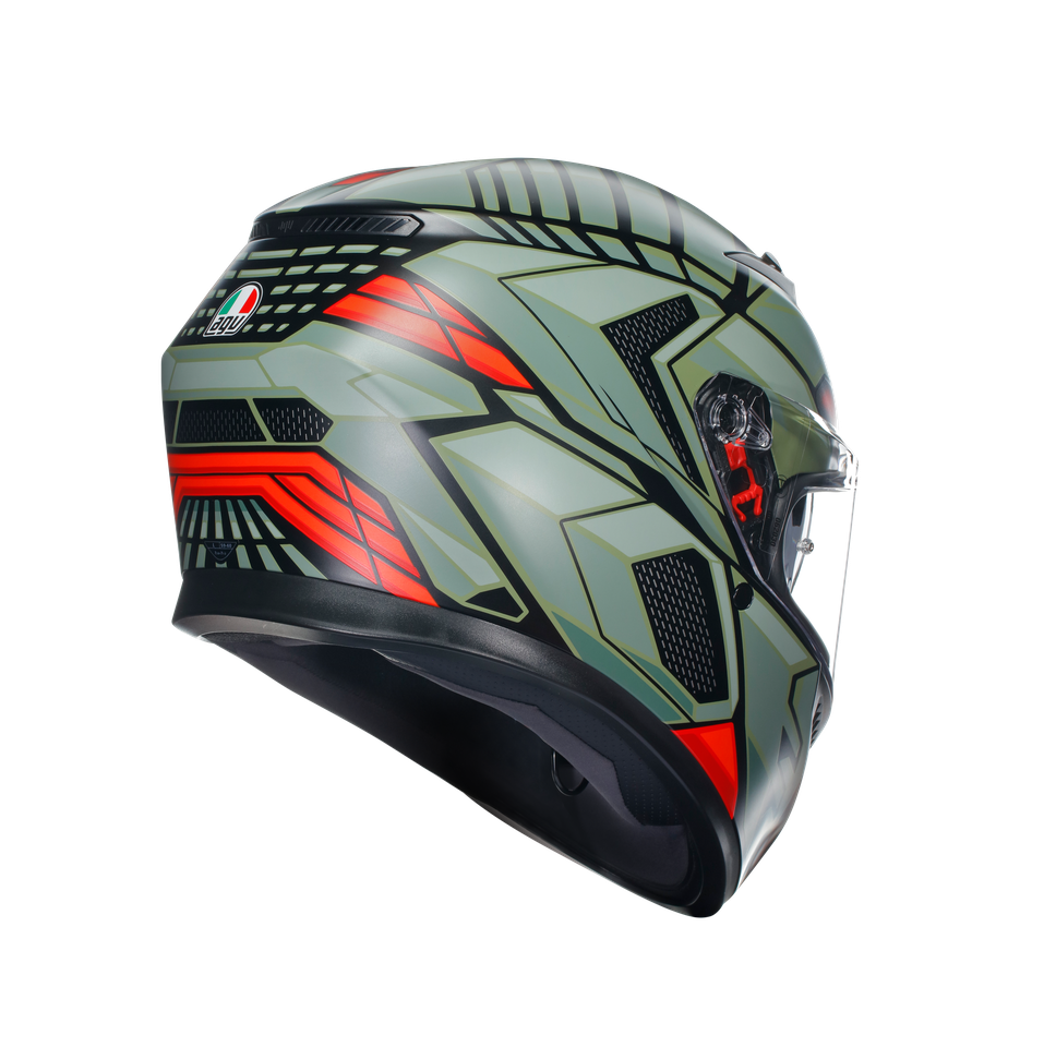 K3 DECEPT MATT BLACK/GREEN/RED - MOTORBIKE FULL FACE HELMET E2206