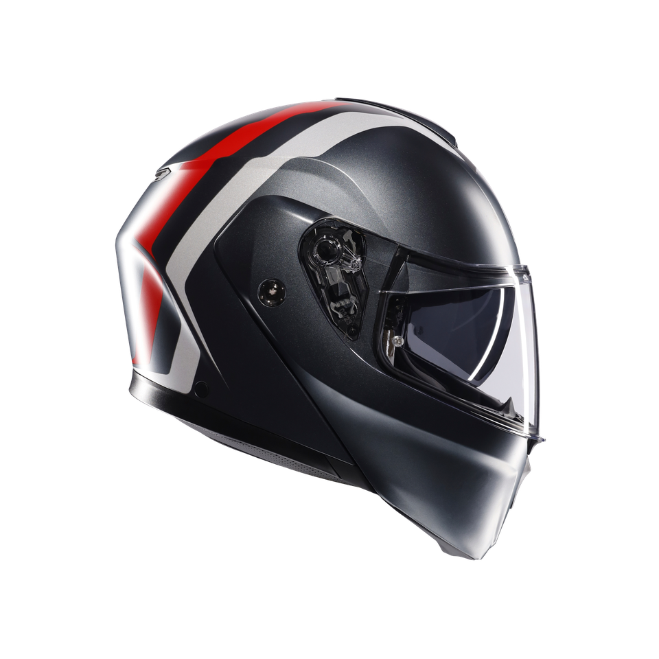STREETMODULAR RESIA MATT GREY/SILVER/RED - MOTORBIKE FLIP UP HELMET E2206