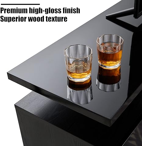 Amerlife Fireplace TV Stand with 36in Fireplace, 70in Modern High Gloss Entertainment Center LED Lights, 2 Tier Console Cabinet for TVs Up to 80in, White