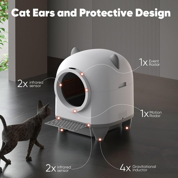 Self Cleaning Cat Litter Box - 80L Large Automatic Litter Box, Multi cat can use, 1 Roll Garbage Bags, App Control, Automatic Cat Litter Box Self Cleaning, aWhite