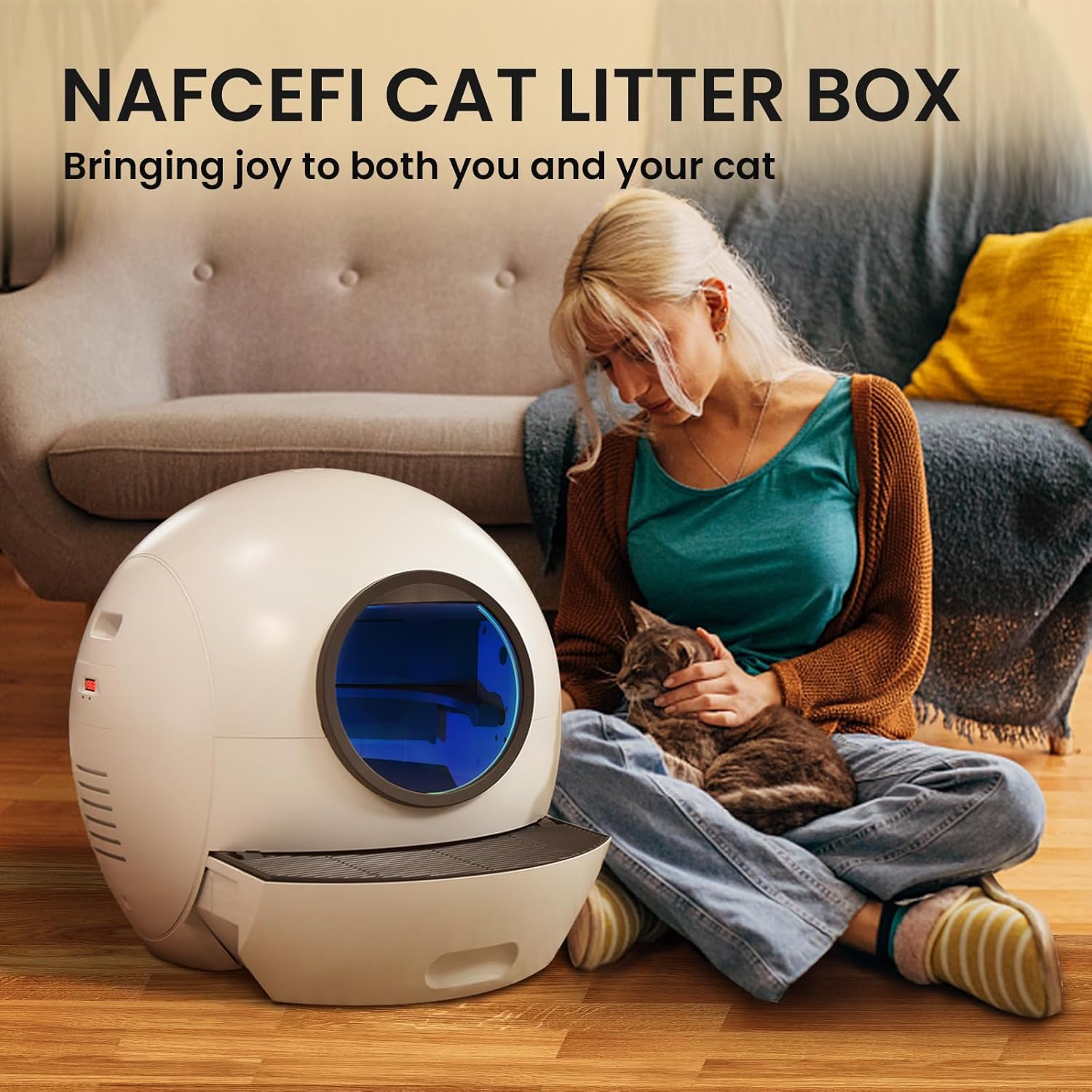 Self Cleaning Litter Box for Cats, Nafcefi Automatic Cat Litter Box Self Cleaning Extra Large, Robot Litter Box Self Cleaning App Control/Odor Removal/Safety Protection Litter Box