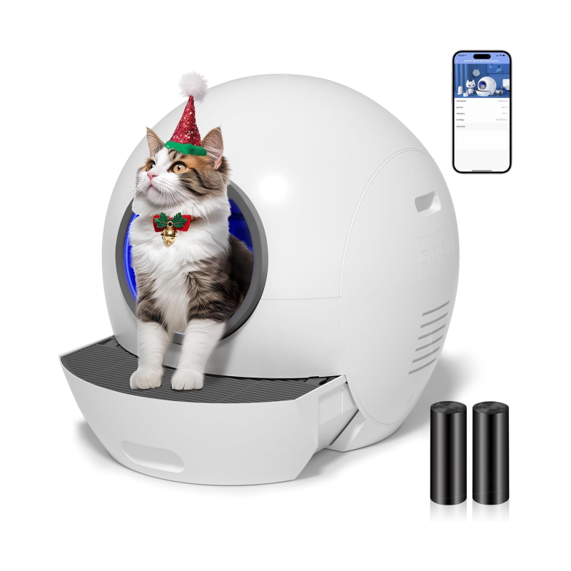 Self Cleaning Litter Box for Cats, Nafcefi Automatic Cat Litter Box Self Cleaning Extra Large, Robot Litter Box Self Cleaning App Control/Odor Removal/Safety Protection Litter Box
