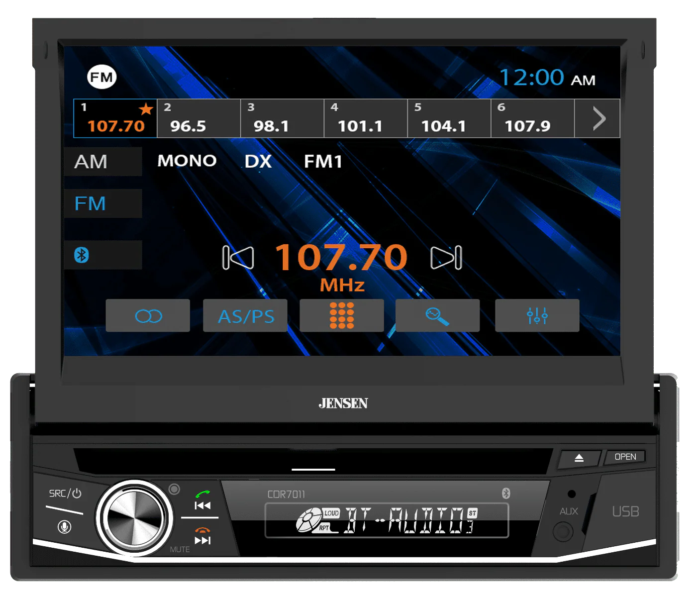 Jensen CDR7011 7 inch LED CD/DVD Touch Screen Single Din Car Stereo | Push to Talk Assistant | Backup Camera Input | Bluetooth | USB Fast Charging | 200 Watts (50x4)