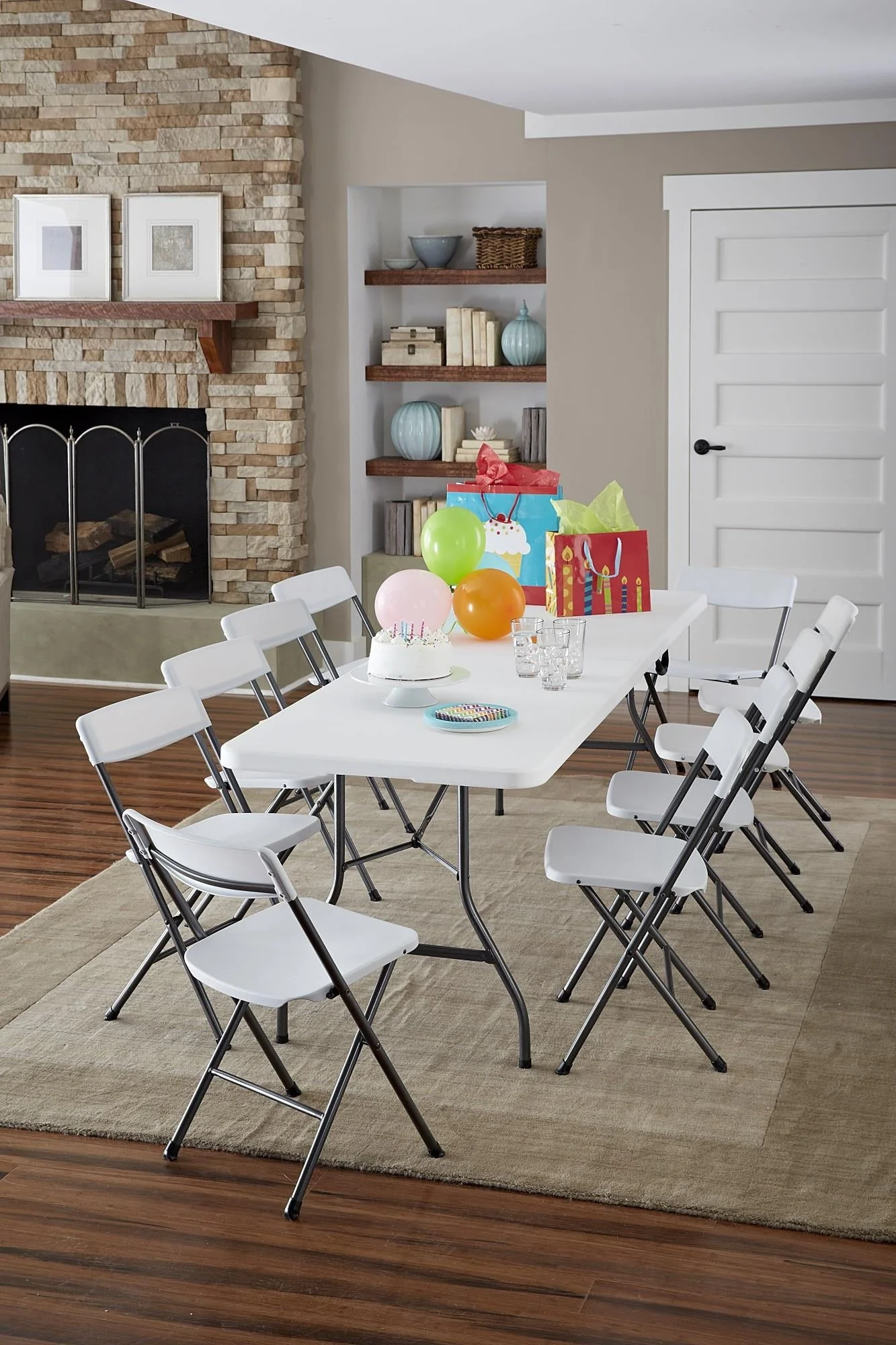 COSCO Deluxe 8 foot x 30 inch Fold-in-Half Blow Molded Folding Table, White