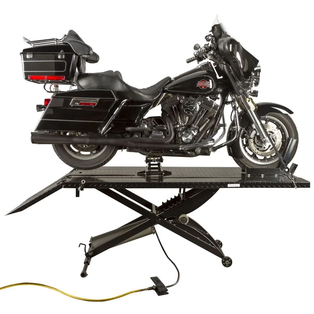 Black Widow Motorcycle Lift Table with Cruiser V-Twin Center Jack