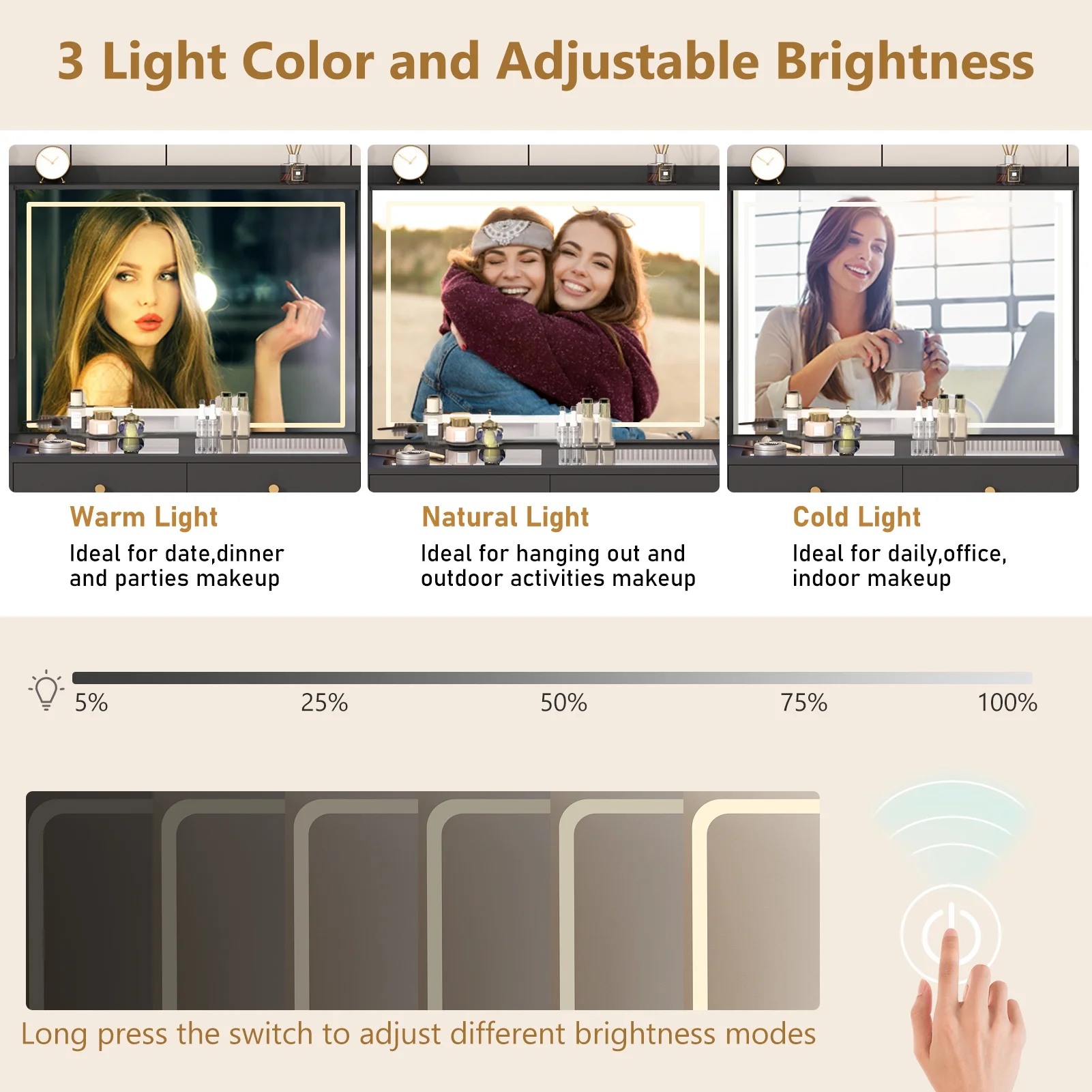 ChVans 62'' Large Vanity Desk with Tempered Glass Top, 60000-color LED Lights, Charging Station, White Makeup Vanity with 3 Lights Mode LED Mirror, 9 Drawers, 2 RGB cabinets for Women, Girls Gift