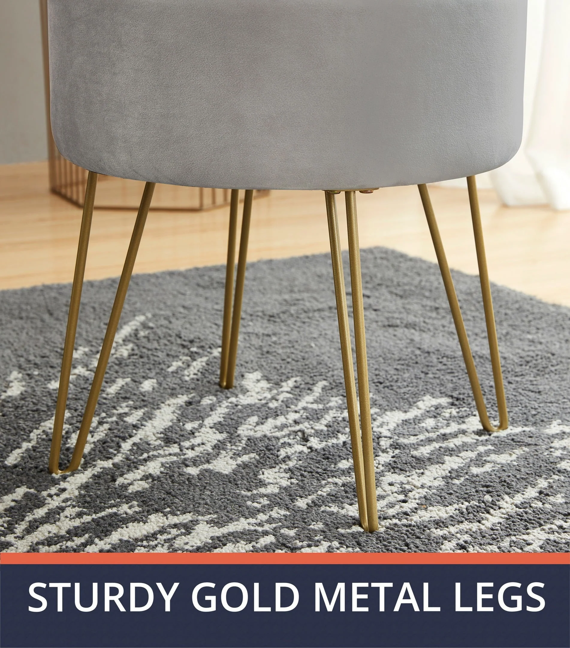 Ornavo Home Round Velvet Storage Ottoman & Tray Top Coffee Table