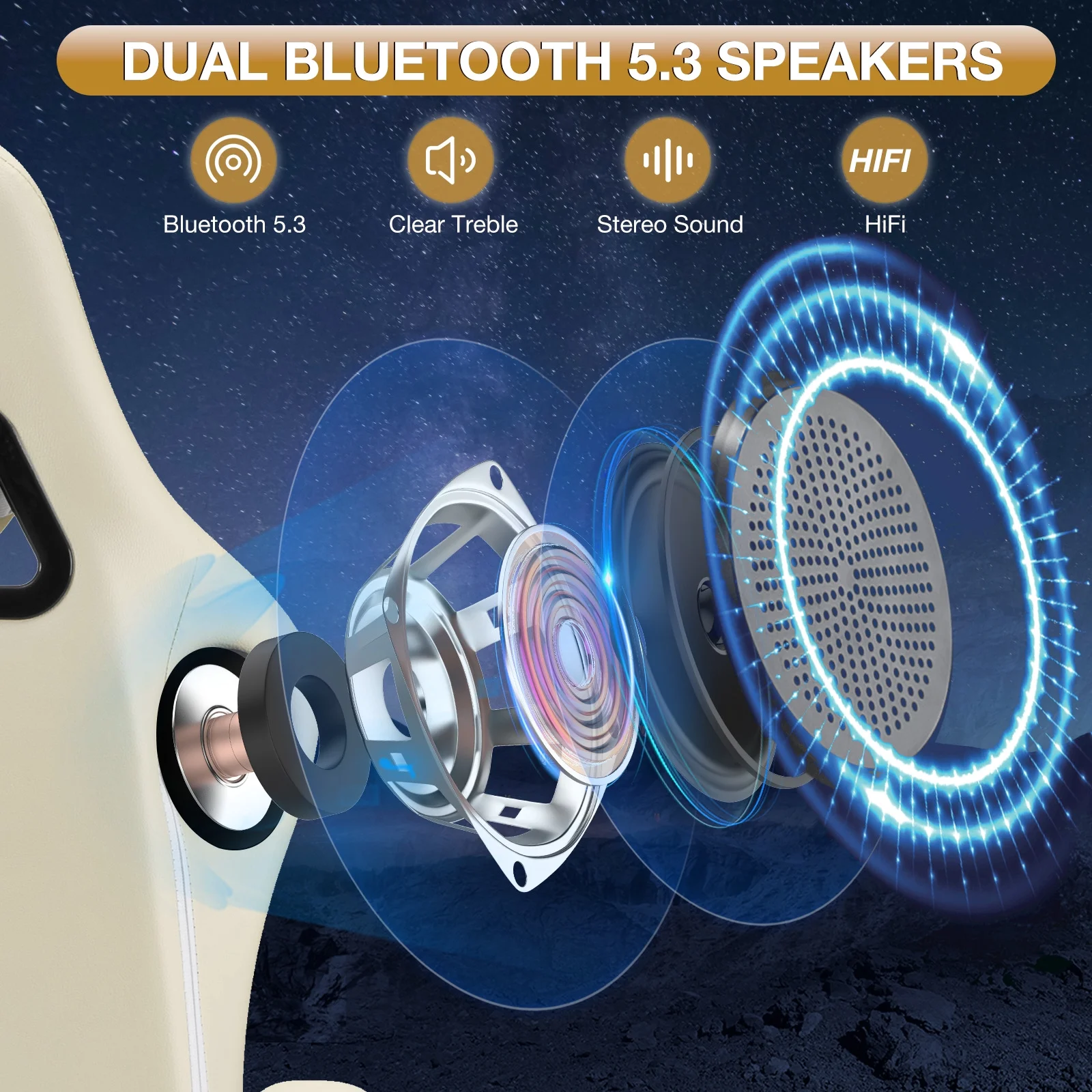 Hoffree Gaming Chair with Speakers PU Gamer Chair with footrest and massage Egonomic Computer Game Chair with Headrest and Lumbar Support for Adults and Office Gaming, 440 LBS