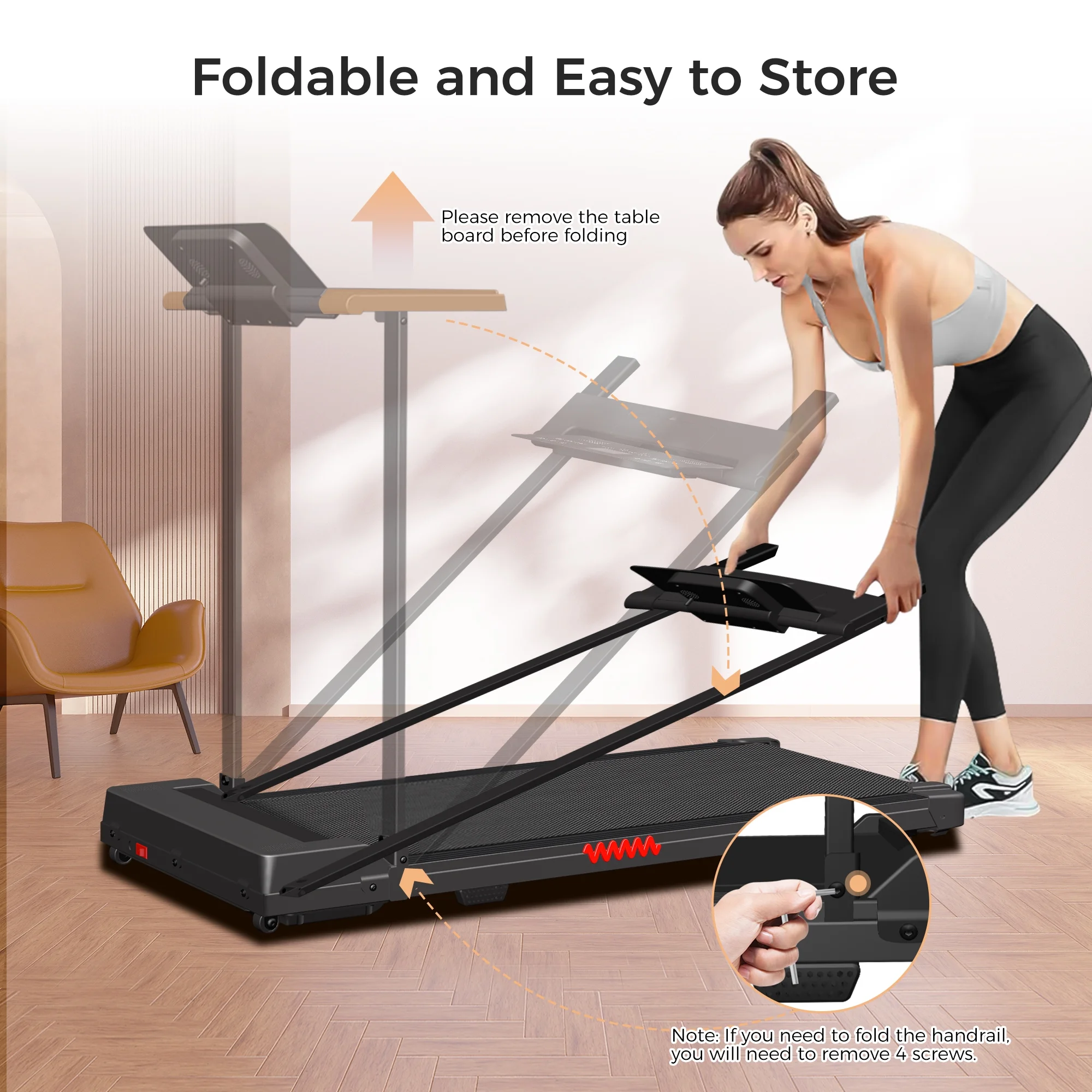 2 in 1 Walking Pad Treadmill, Foldable Treadmills with Handle Bar, 2.5HP Portable Folding Treadmill with Remote Control, Under Desk Treadmill for Home Office, 300lbs, Black