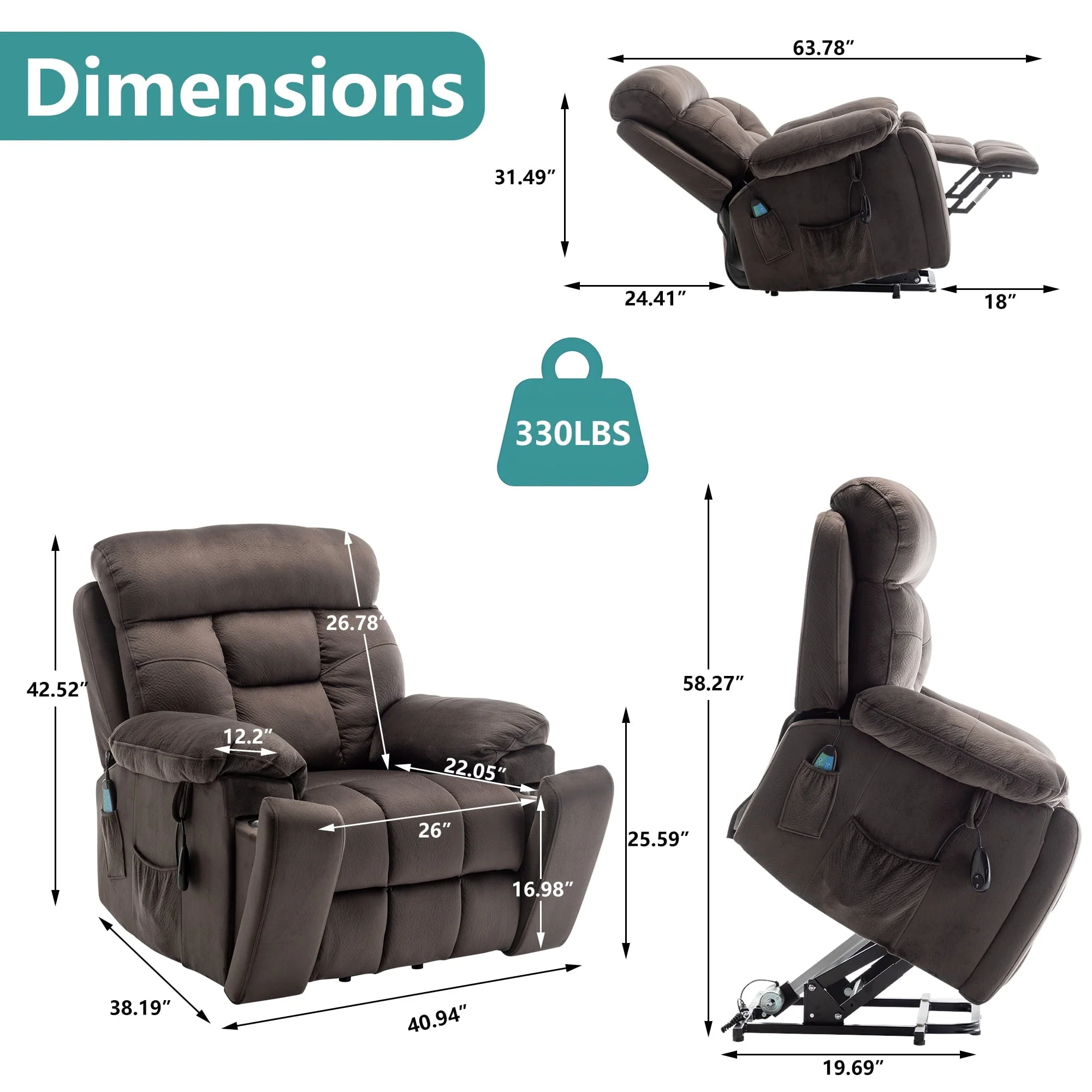 uhomepro Oversized Massage Recliner Chair with Heat, Large Electric Power Lift Recliner Chair for Big and Tall and Elderly with Hidden Cup Holder, 5 Vibration Modes, 330lb, Dark Brown