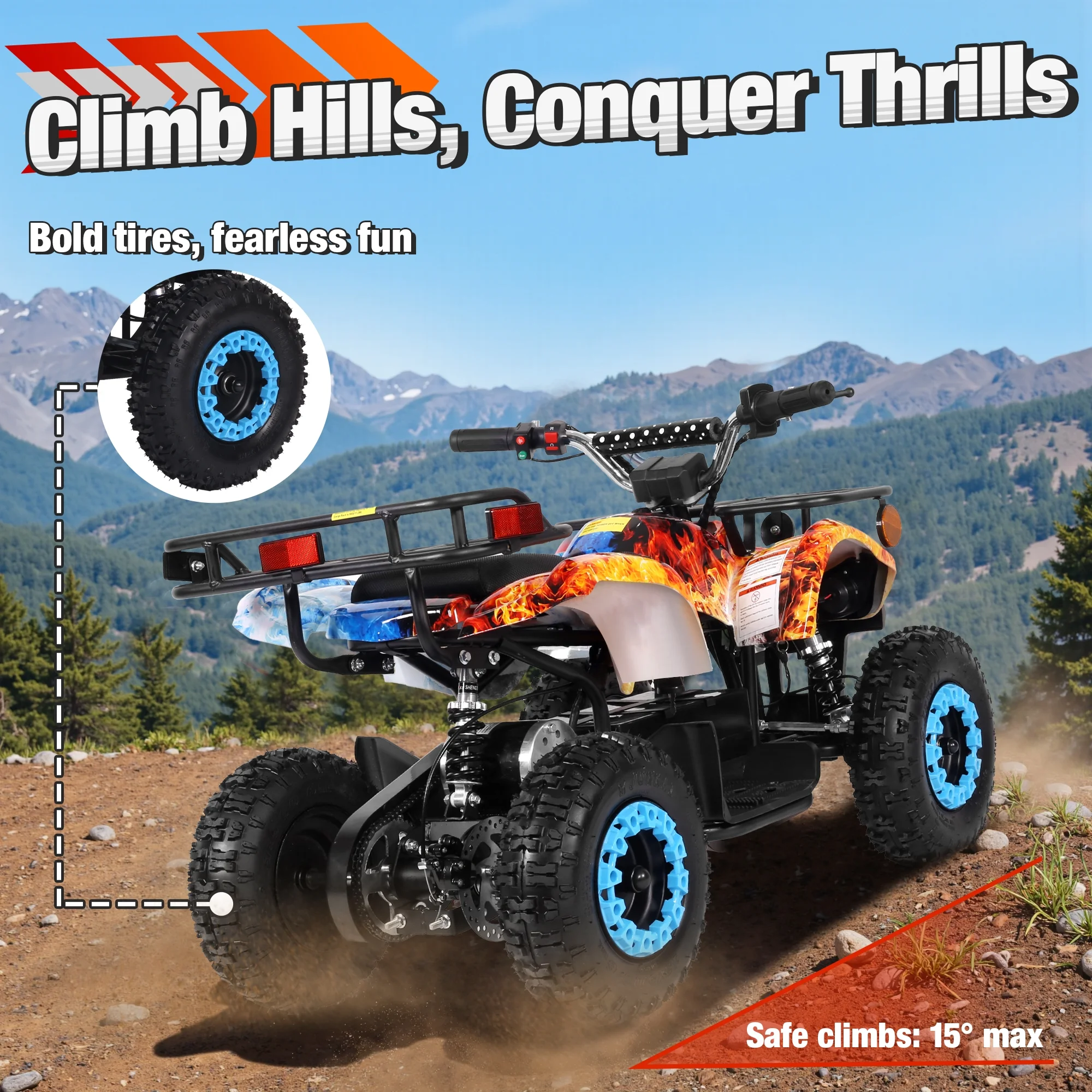 ATV for Kids, 36 Volt Ride on Toys, 500w Motor Quad Bike for Big Kids, Power Car Wheel with Metal Frame, Speed Control, Suspension, Black