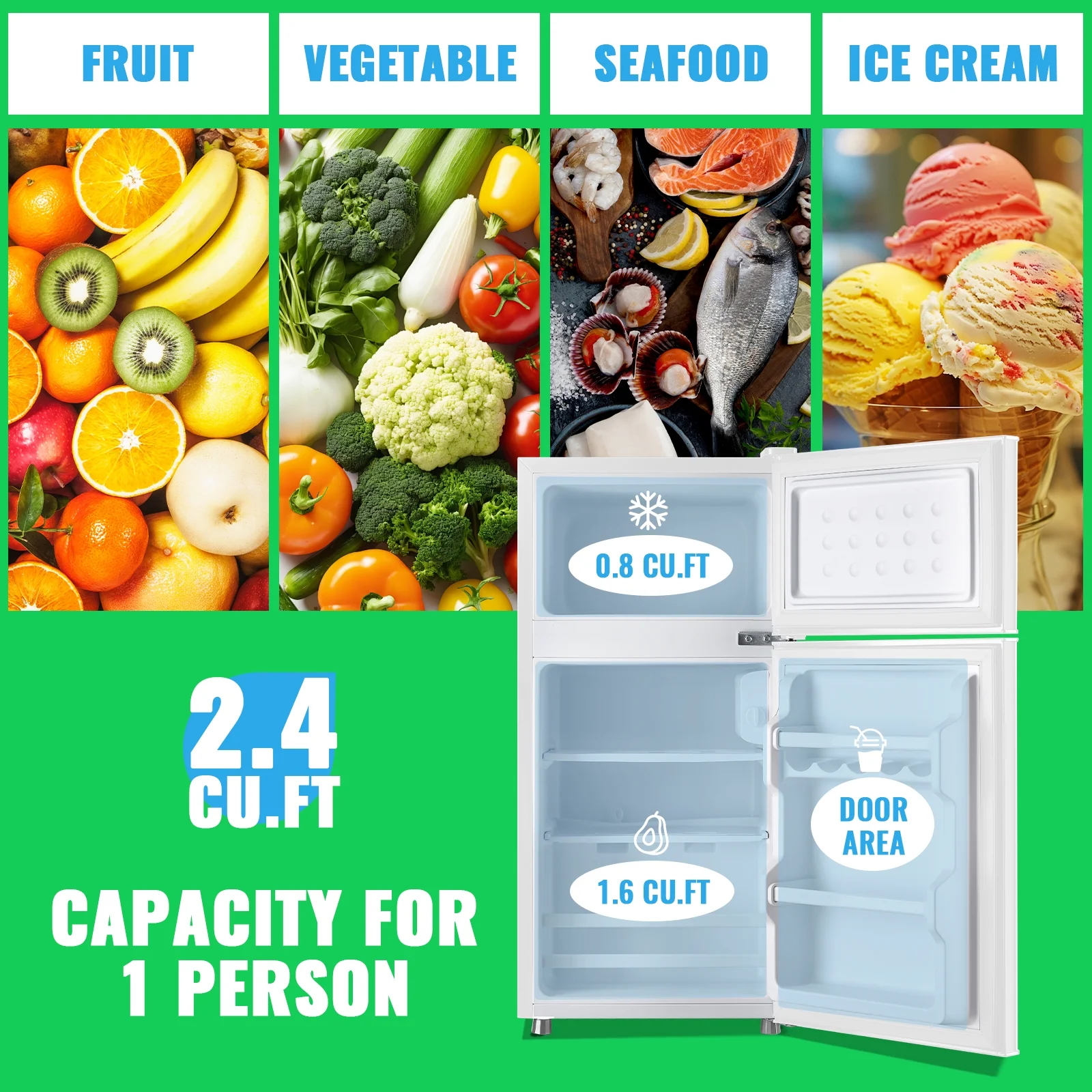 DEMULLER 2.4 Cu.ft Refrigerator Mini Fridge with Freezer Dual Door Personal Fridge New Silver Sale