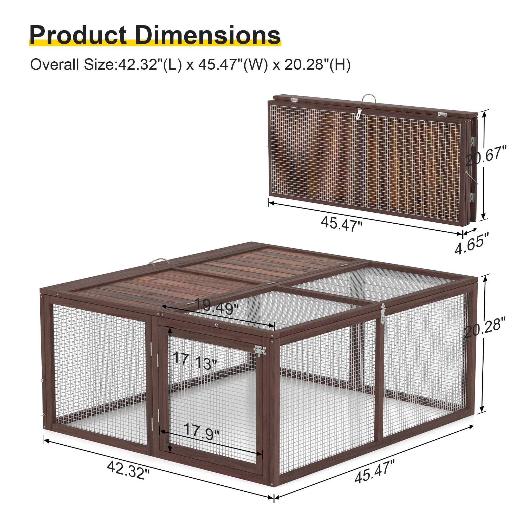 Portable Chicken Coop Run Rabbit Hutch Outdoor Small Animal Cage House Wooden Poultry Enclosure for Bunny, Duck, Chick, Quail, No Assembly Required