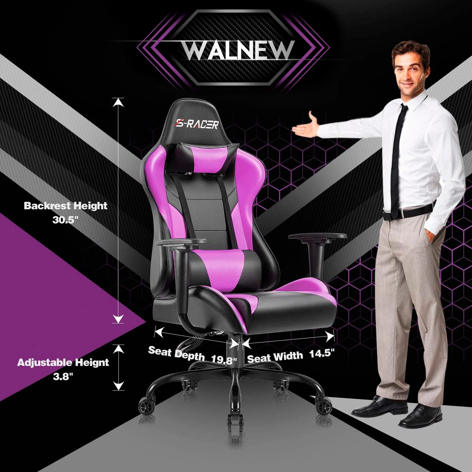 Lacoo Gaming Chair in Home Office PU Leather Reclining Gaming Chair Adjustable Adjustable Headrest and Lumbar Pillow, Red