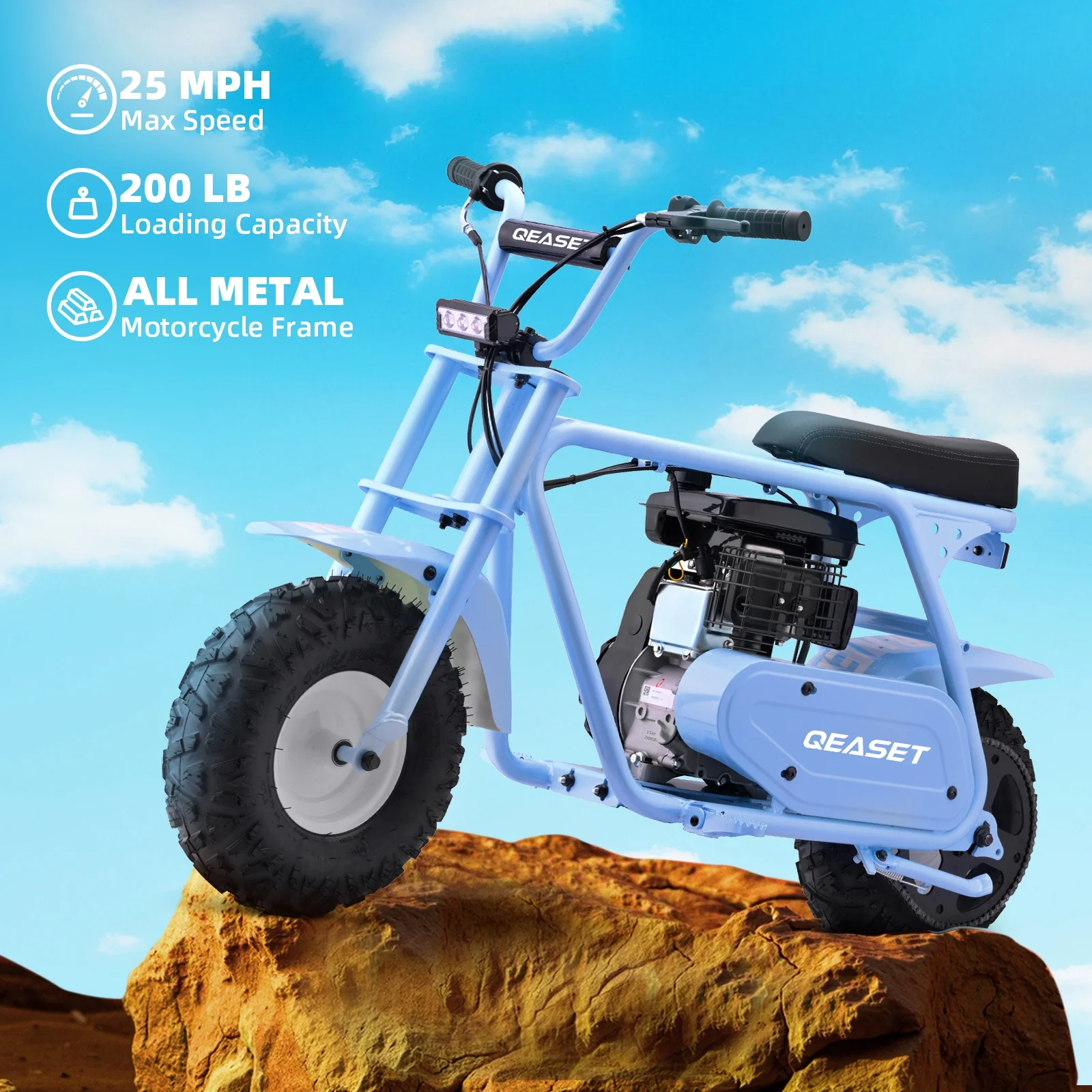 QEASET MB001 Gas Powered Mini Dirt Bike 99CC for Teens and Adults, 25MPH Off Road Motorcycle, Weight Support Up to 200 LBS - Black