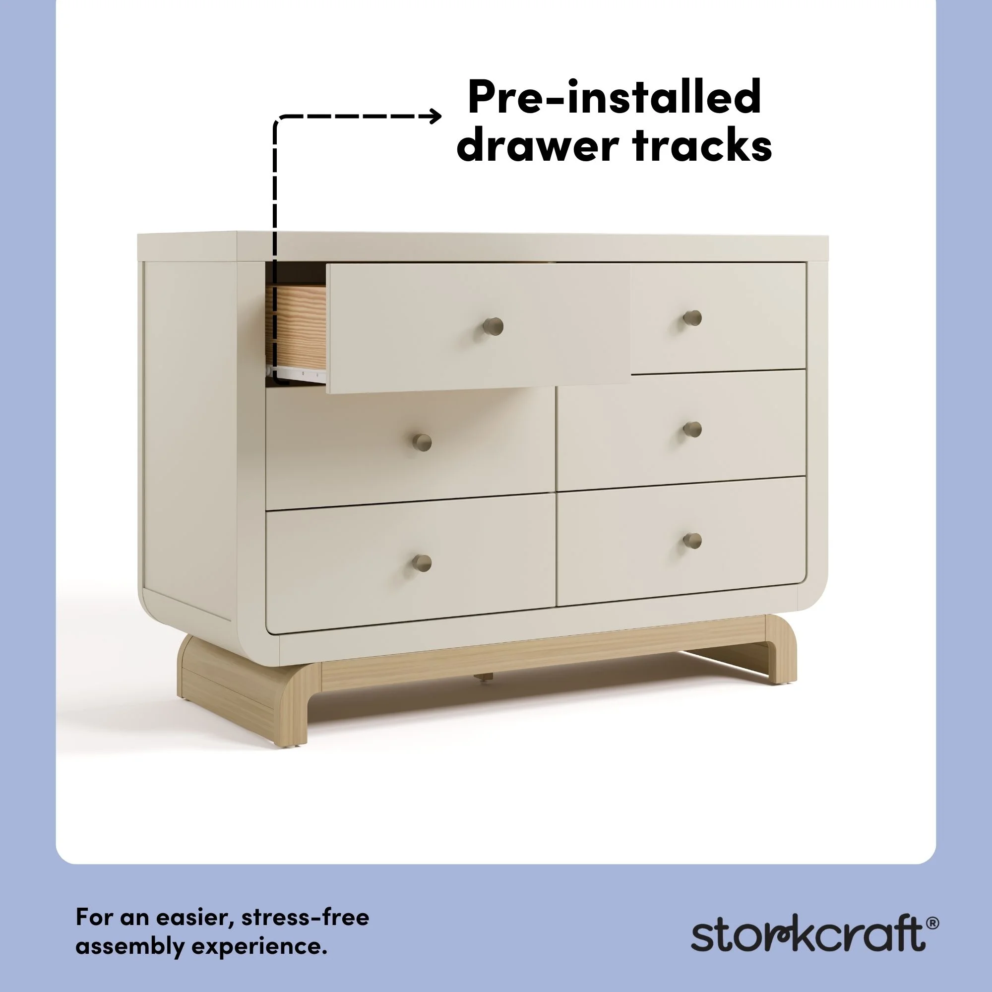Storkcraft Santorini 6 Drawer Double Dresser, White/Driftwood