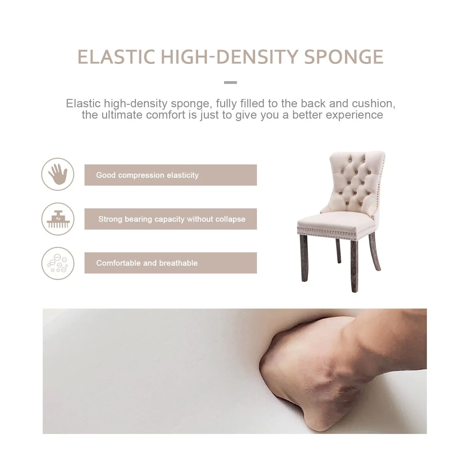 Tzicr Dining Chairs Set of 4, Velvet Upholstered Dining Chairs with Nailhead Back and Ring Pull Trim,Solid Wood Dining Chairs for Kitchen/Bedroom/Dining Room,Modern Fabric Dining Set,Beige