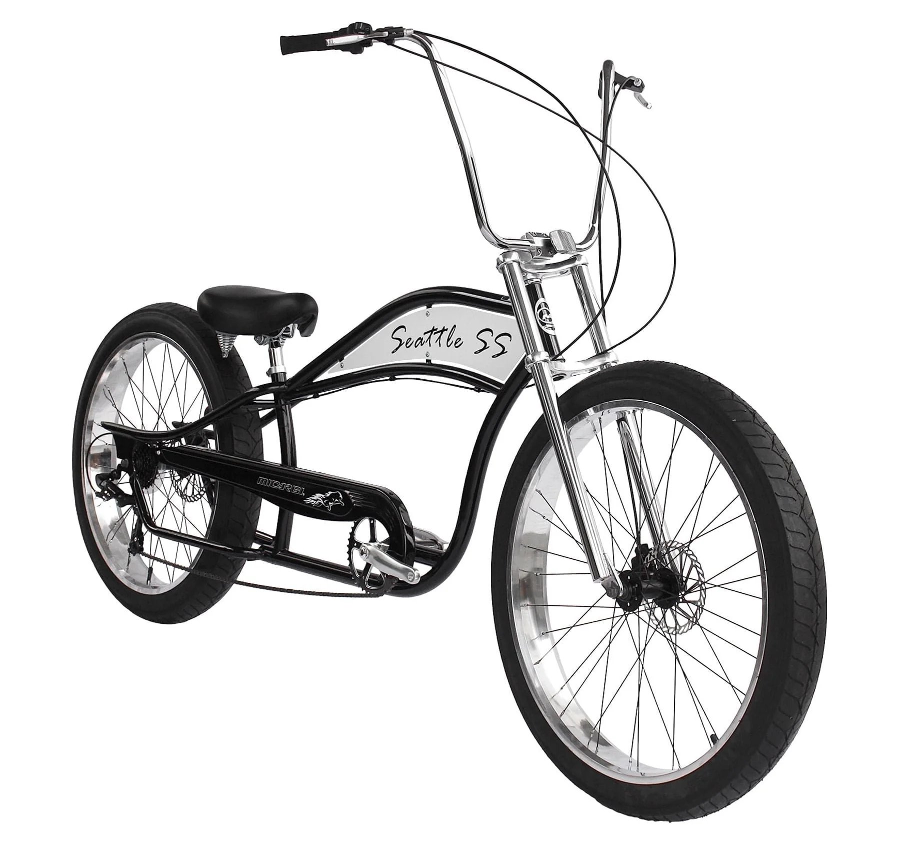 Micargi Seattle SS 7 Speed Cruiser Bicycle Black Color with White Plate