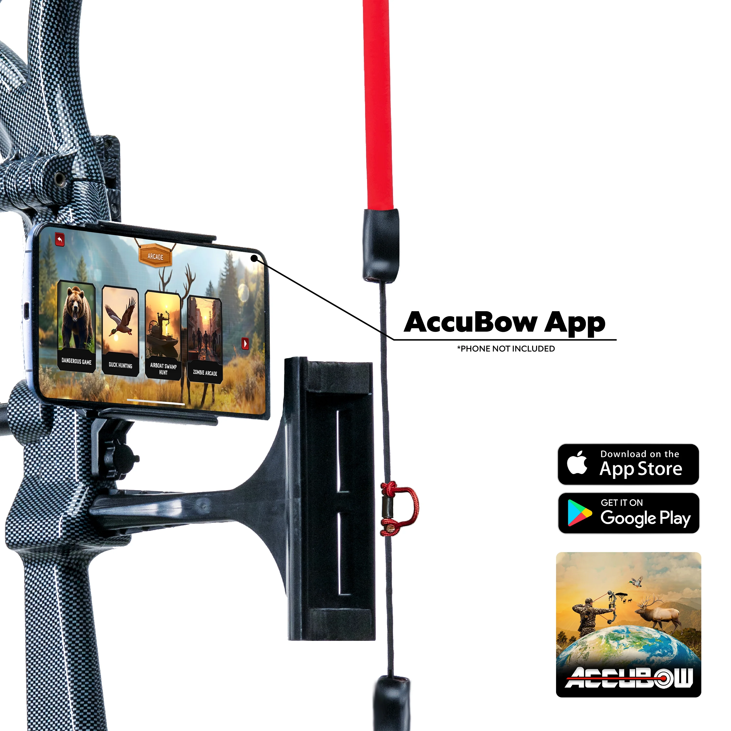 AccuBow 2.0 Carbon Fiber Virtual Archery Gaming & Shooting, 10�C70lbs Adjustable Resistance, Real Bowstring & D-Loop, Phone Mount Included, Ambidextrous, Foldable Design