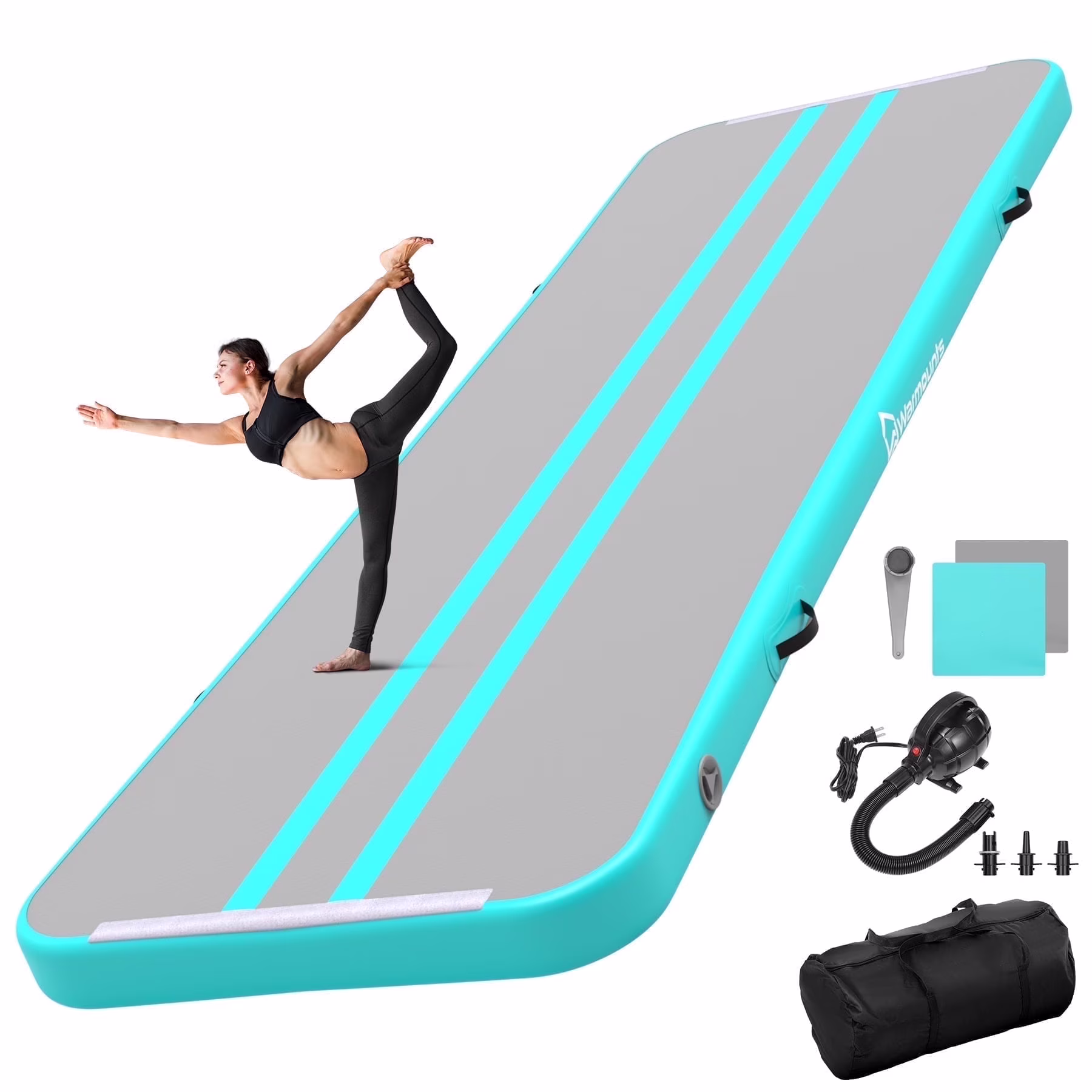 WARMOUNTS Tumbling Mat, 10 ft Inflatable Air Gymnastics Training Mats w/ Electric Pump, 4'' Thick Tumble Track for Home, Gym, Cheerleading, Water, Outdoor
