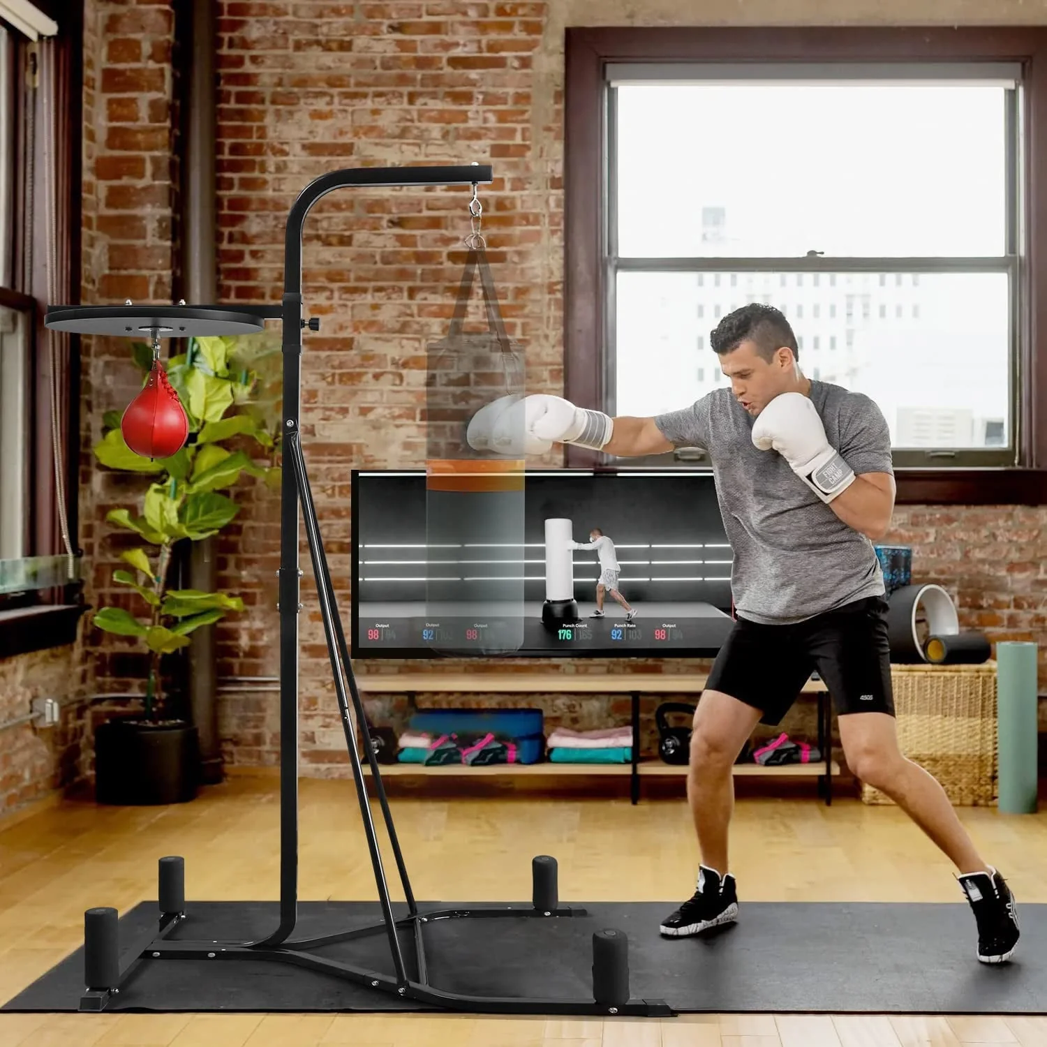 Erommy Boxing Bag Stand Premium Material with Speed Bag for Speed Training, Up to 220 lbs