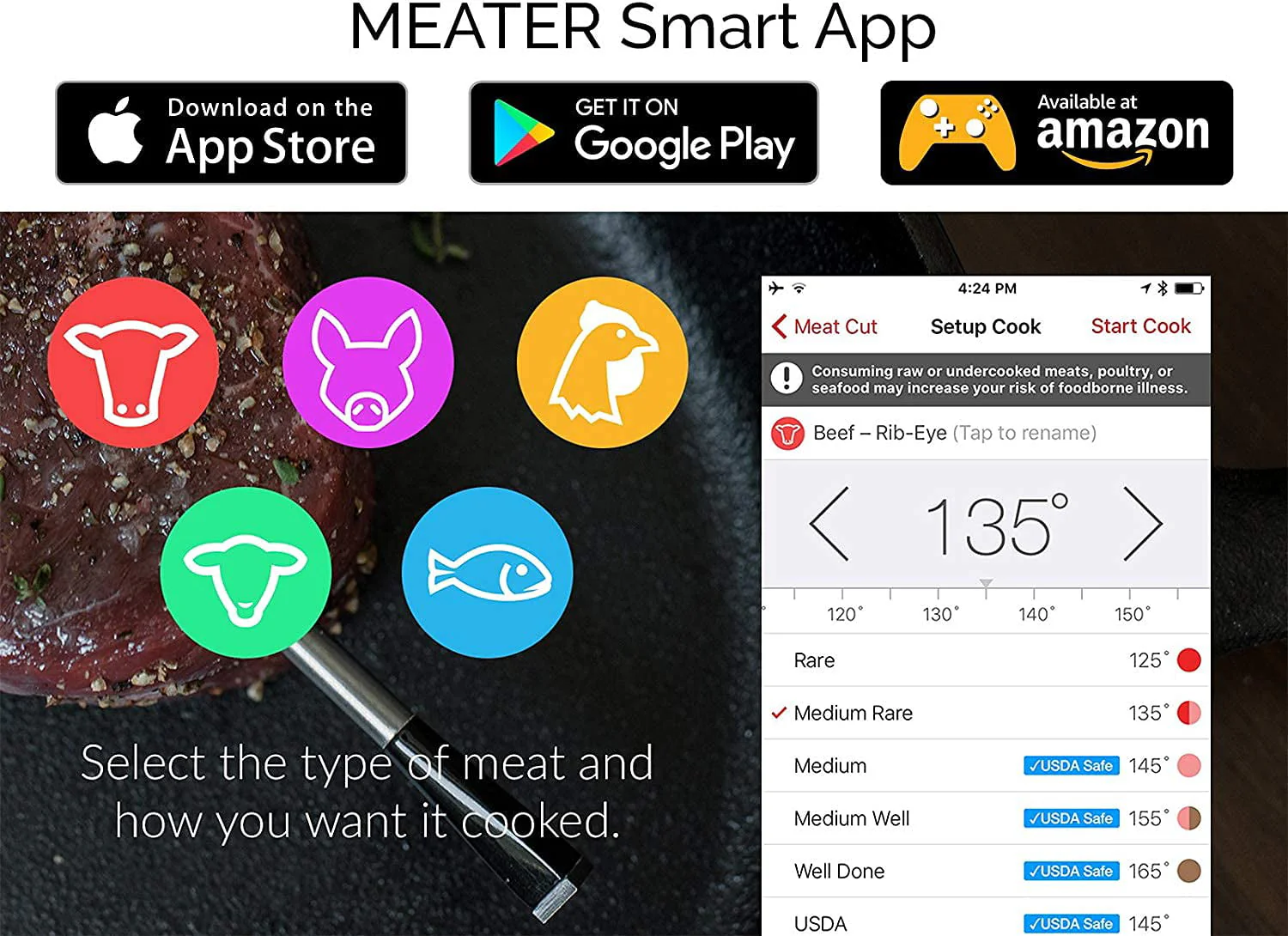 MEATER Plus: Ultimate Smart Meat Thermometer for BBQ, Oven, Grill, and More! | 165ft Bluetooth Range | iOS & Android App | Apple Watch & Alexa Compatible | Dishwasher Safe with HogoR Apron