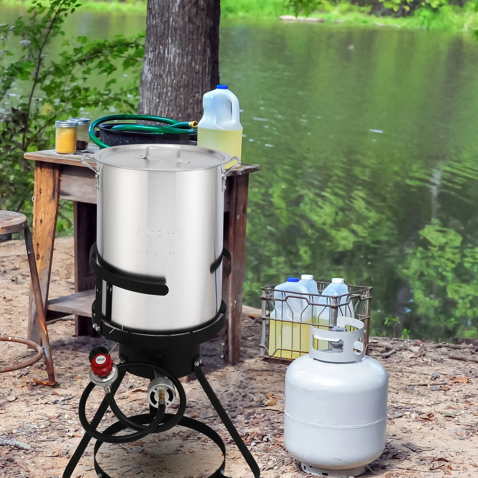 Qiushi 30QT Turkey Fryer Kit with 10QT Fish Pot, 54,000 BTU Outdoor Propane Gas Fryer Cooker, Includes Aluminum Pots, Basket, Poultry Rack, Thermometer for Frying, Boiling, and Seafood Cooking