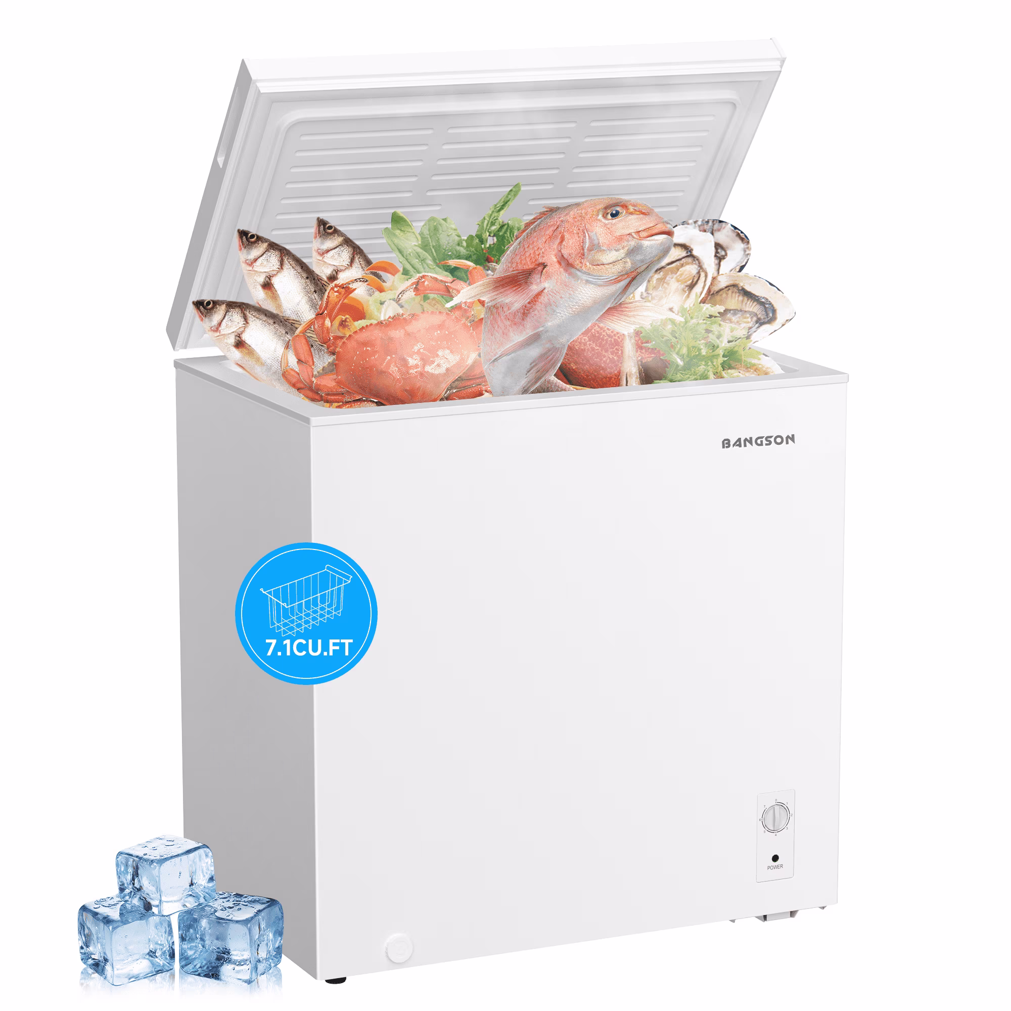 BANGSON 7.0 Cu.Ft Chest Freezer, Deep Freezer with Adjustable Thermostat, Top Open Door Freezer with Removable Basket, Quiet Operation, Ideal for Kitchen/Apartment/Office