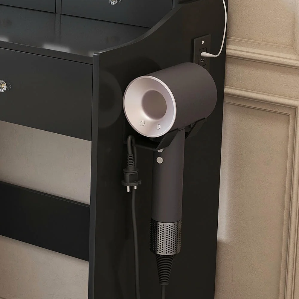 Kadyn Vanity Desk with Lighted Mirror, Vanity Table and Chair Set with 2 Drawers, Dressing Table Makeup Desk with 1 Door, Retro Gray