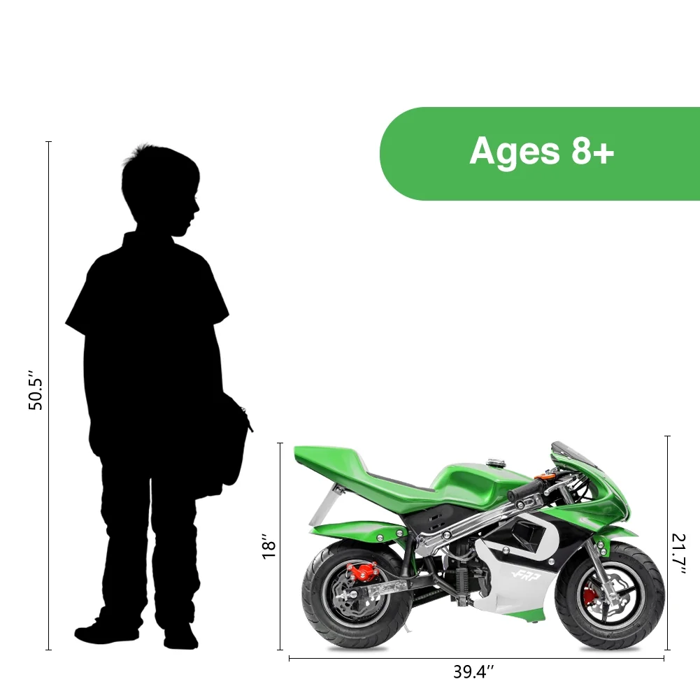 FRP 2 Stroke Pocket Bike 02, Mini Bike for Kids Max Weight 165 LB, Streamline Style Mini Pocket Bike W/ Strong Dual Brakes, Racing Pocket Rocket Max Speed 20 Mph, Blue