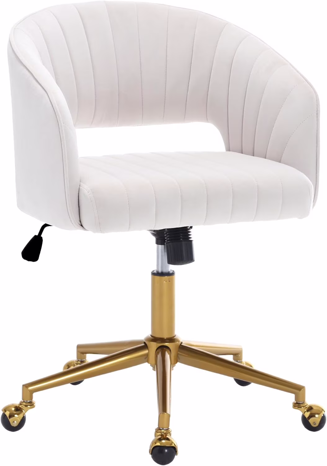 Home Office Swivel Desk Chair, Modern Velvet Vanity Chair, Height Adjustable Armchair with Gold Base, Ergonomic Office Chair for Task Study Computer Room, Beige