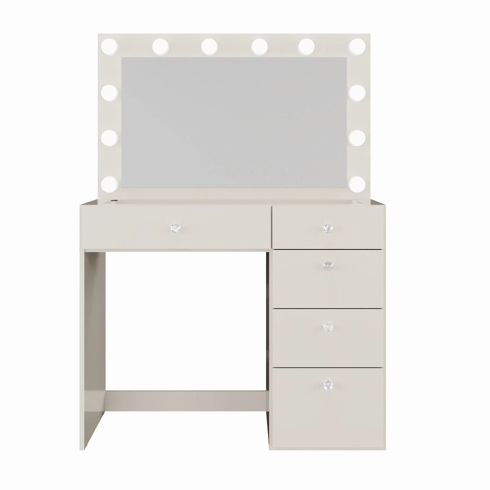 Ember Interiors Ghada Modern Brown Makeup Vanity Desk with Built-in Lights and USB Port for Bedroom