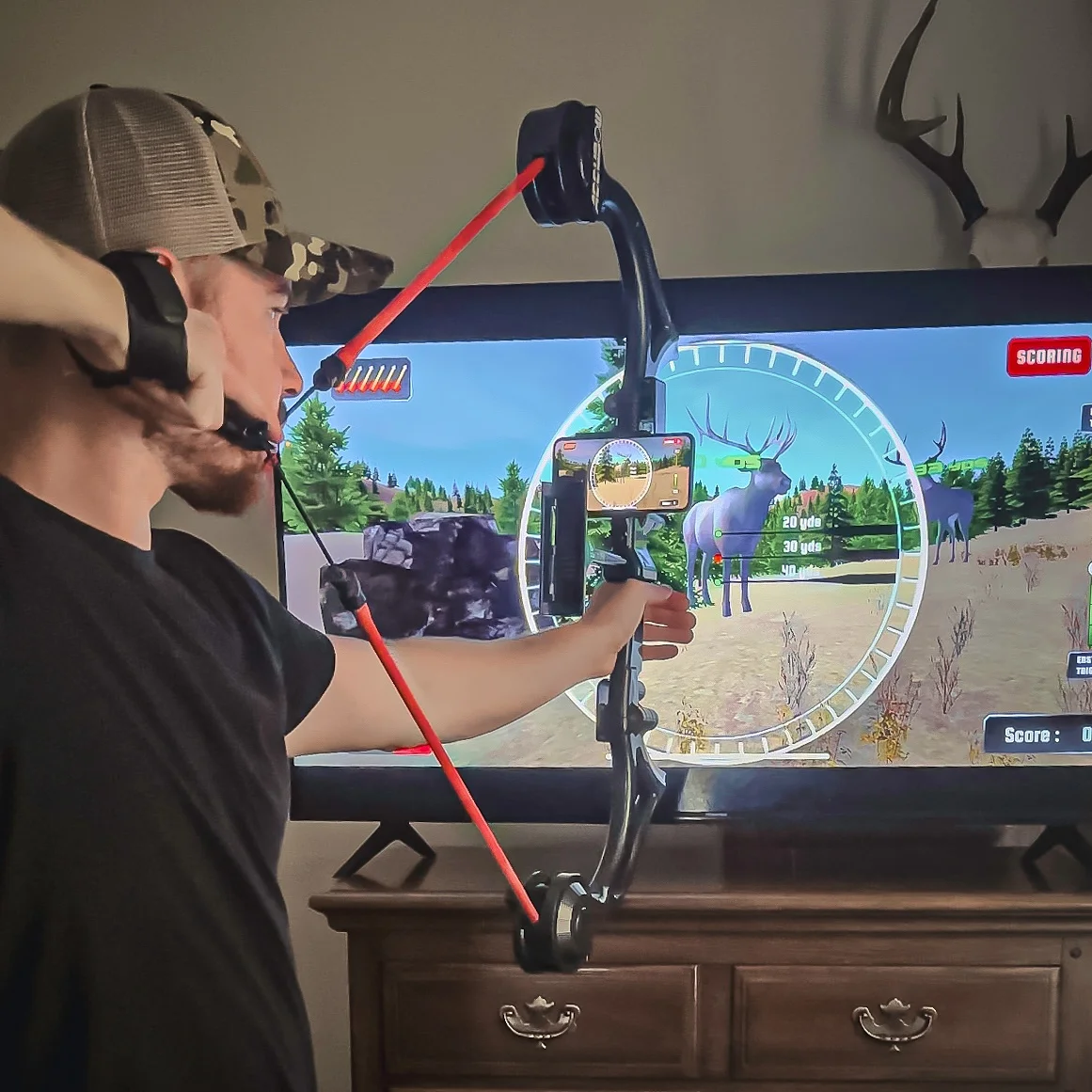AccuBow 2.0 Carbon Fiber Virtual Archery Gaming & Shooting, 10�C70lbs Adjustable Resistance, Real Bowstring & D-Loop, Phone Mount Included, Ambidextrous, Foldable Design