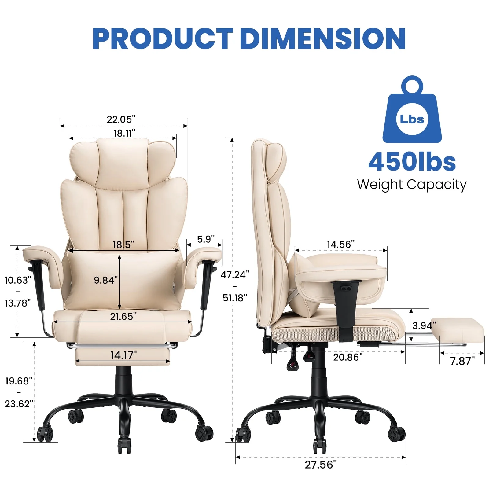 Hoffree Big and Tall Fabric Office Chair 450lbs, Executive Desk Chair with Massage Ergonomic  Computer Chair with Footrest Reclining Desk Office Chair with Lumbar Support for Home Office