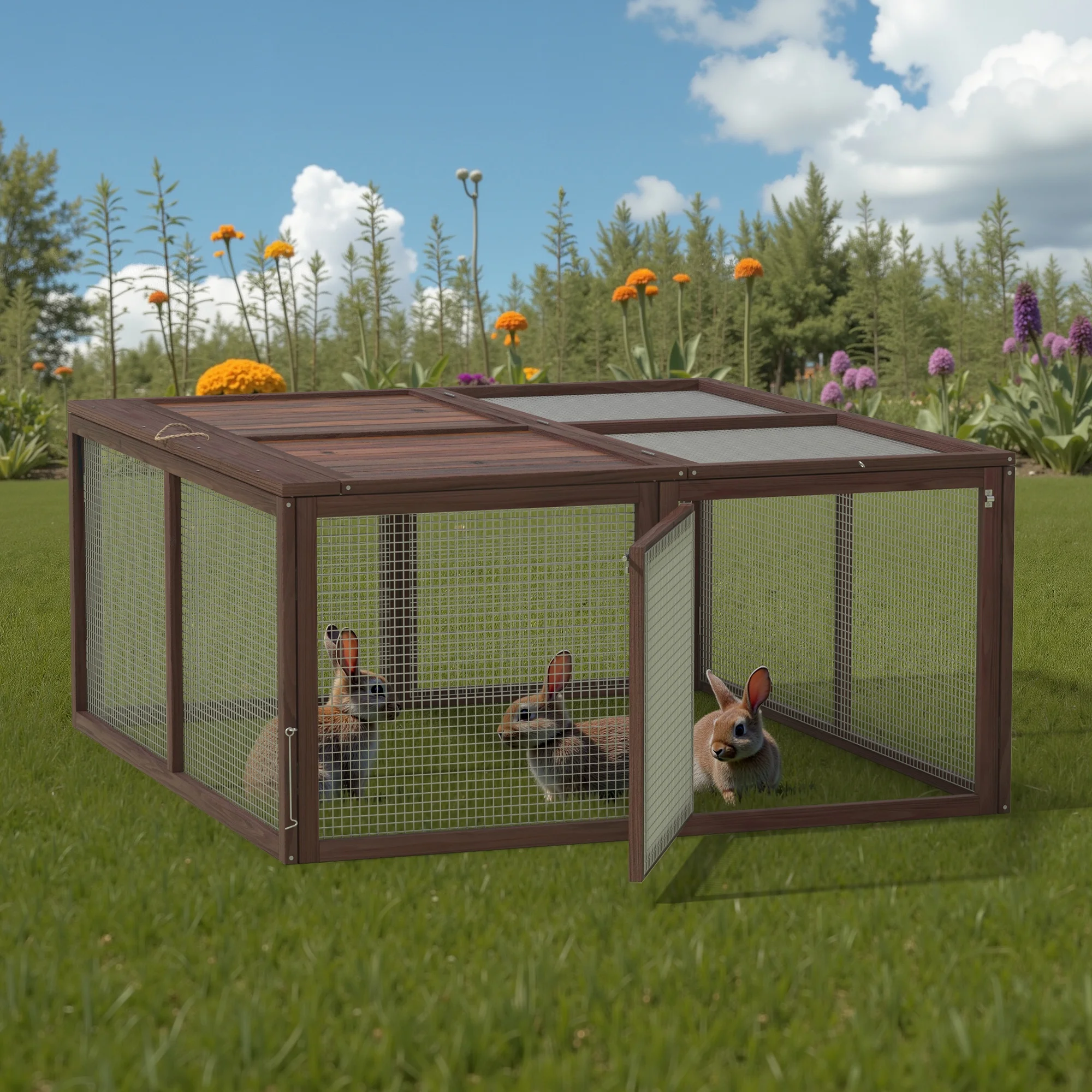 Portable Chicken Coop Run Rabbit Hutch Outdoor Small Animal Cage House Wooden Poultry Enclosure for Bunny, Duck, Chick, Quail, No Assembly Required