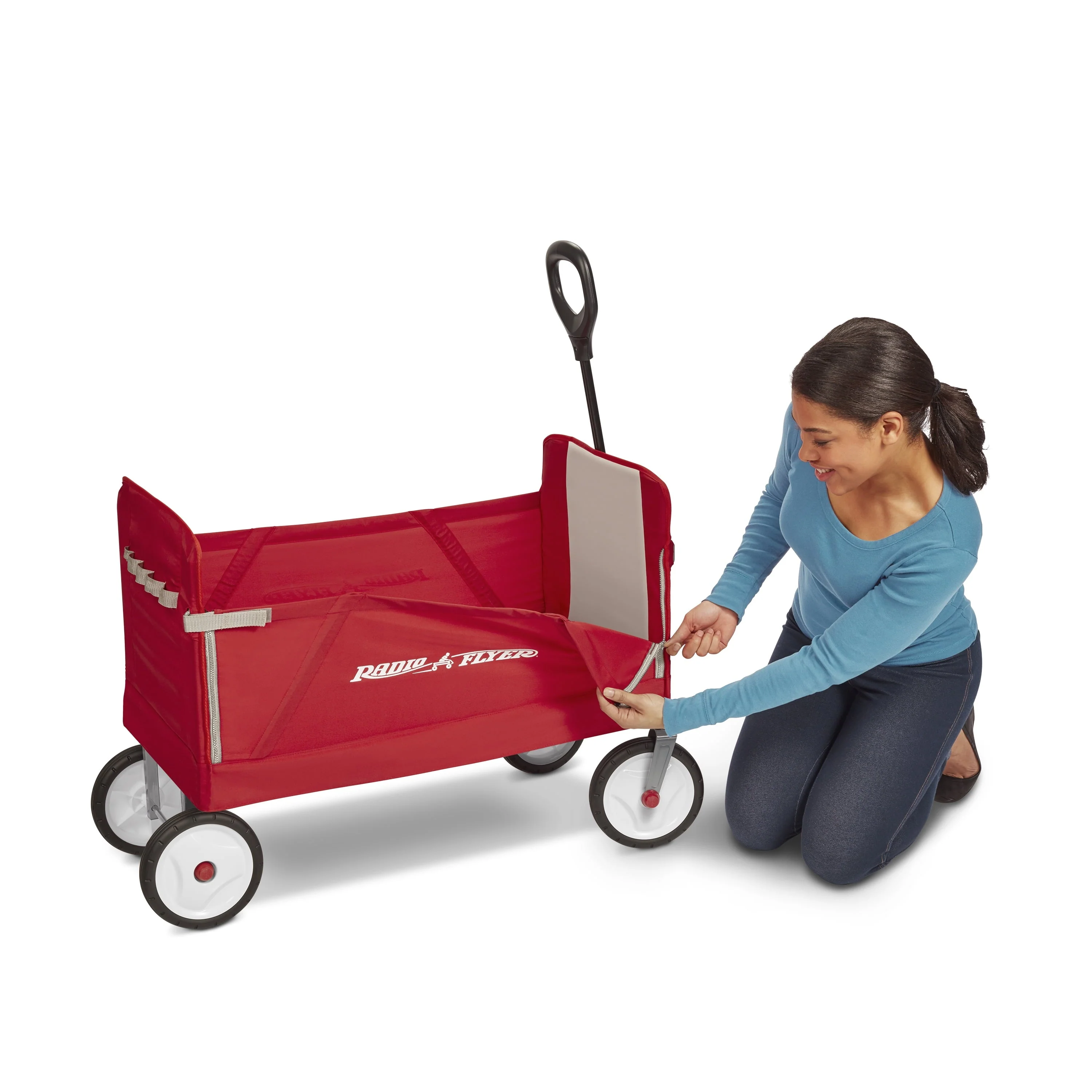 Radio Flyer, 3-in-1 EZ Fold Wagon, Padded Seat with Seat Belts, Red