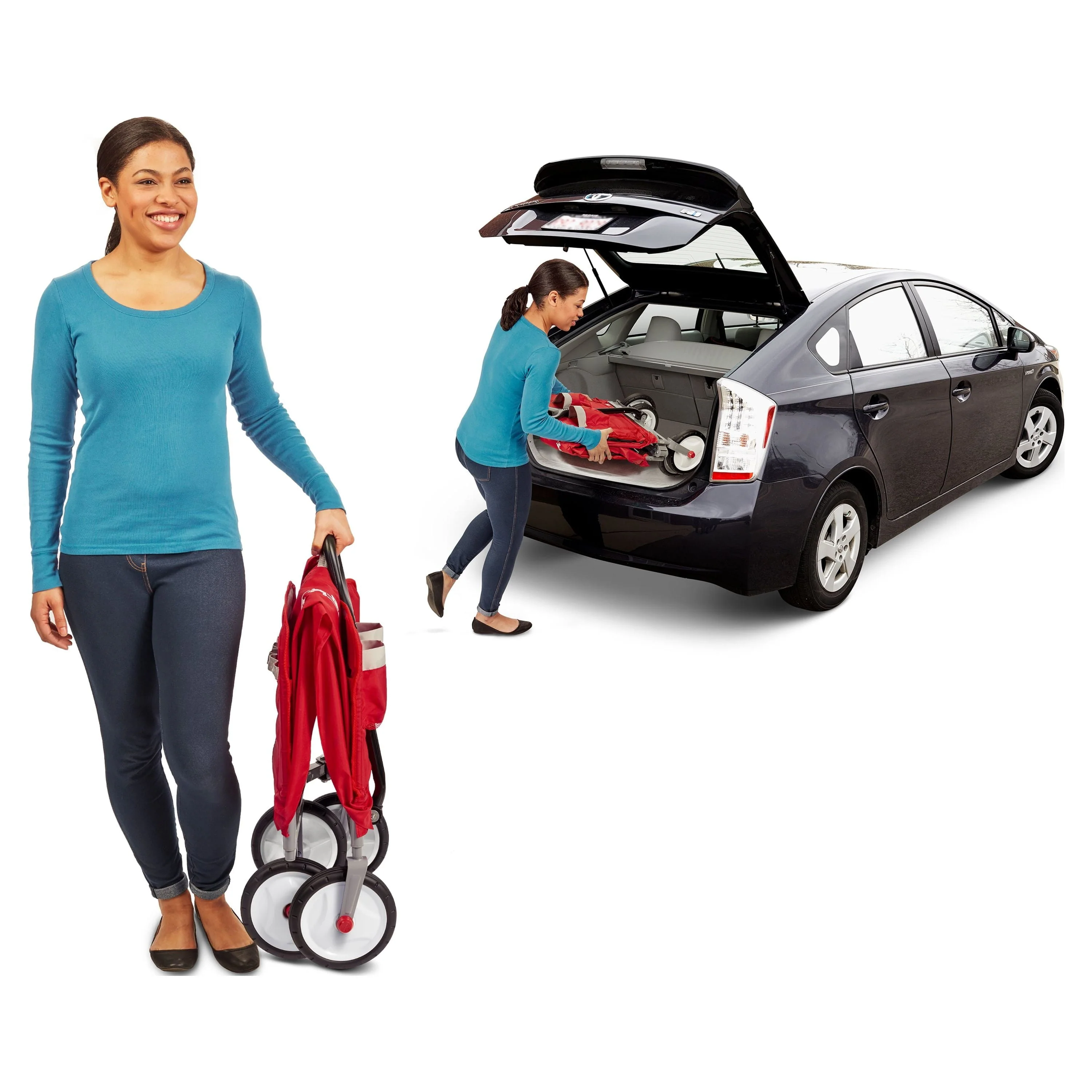 Radio Flyer, 3-in-1 EZ Fold Wagon, Padded Seat with Seat Belts, Red