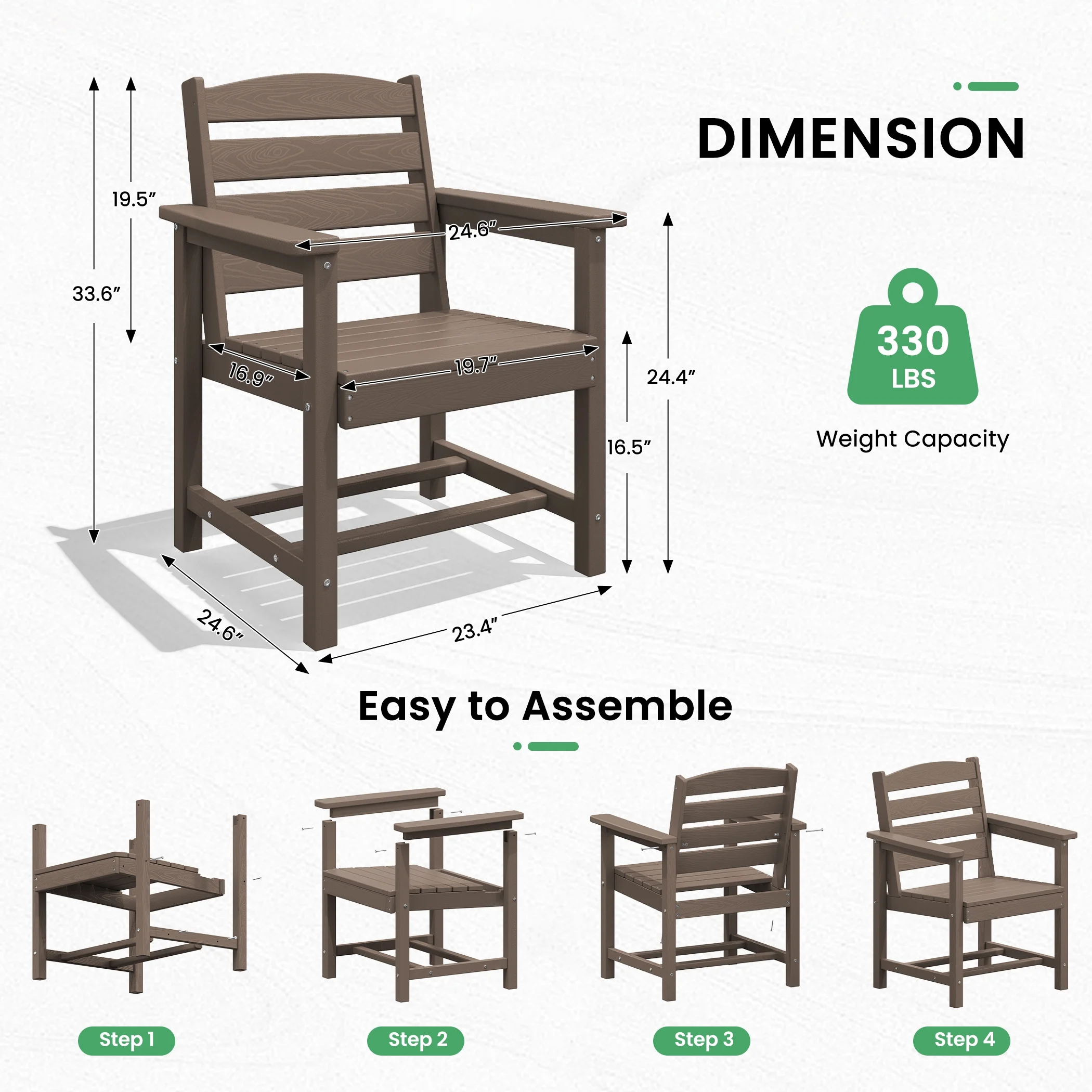 SERWALL Outdoor HDPE Dining Table Set, 7-Piece Outdoor Dining Table Sets with Umbrella Hole, Grey