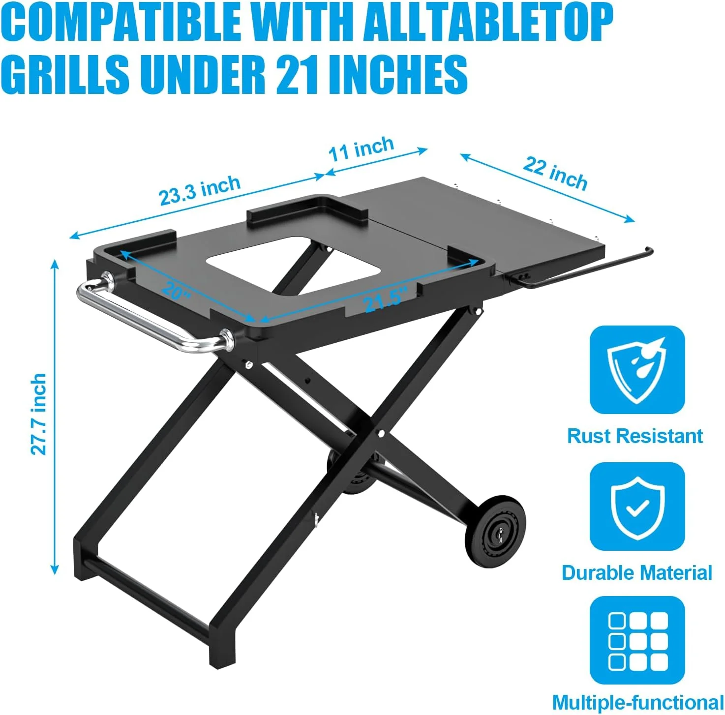 Collapsible Grill Stand for Ninja Woodfire OG701 OG800 OG900 Series & OO101 Pizza Oven Grill,Outdoor Table Cart with Side Shelf for Ninja XSKSTAND XSKUNSTAND Woodfire OG 700 Series,Foldable