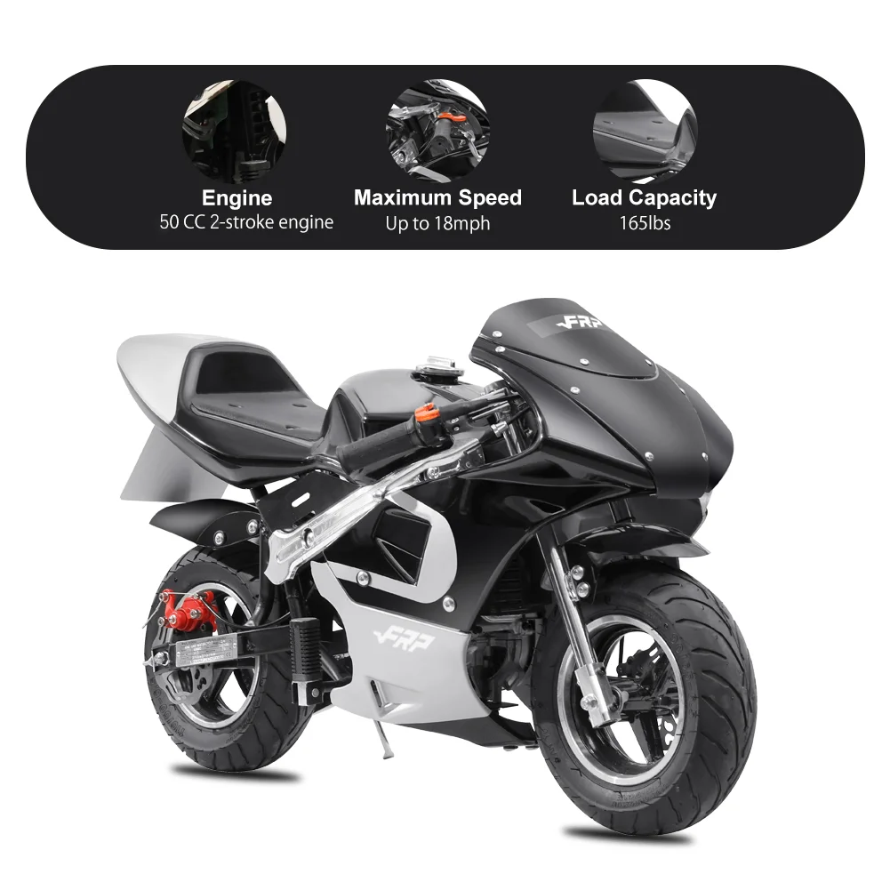 FRP 2 Stroke Pocket Bike 02, Mini Bike for Kids Max Weight 165 LB, Streamline Style Mini Pocket Bike W/ Strong Dual Brakes, Racing Pocket Rocket Max Speed 20 Mph, Blue