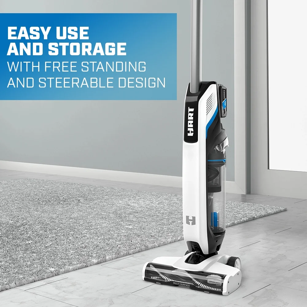 HART 20-Volt High Capacity Cordless Stick Vacuum Kit (1) 20-Volt 4.0AH Lithium-Ion Battery, Lightweight, Powerful Suction, Pet Hair, Hard Floor, Carpet, HEPA Filter, Self-Cleaning Brushroll
