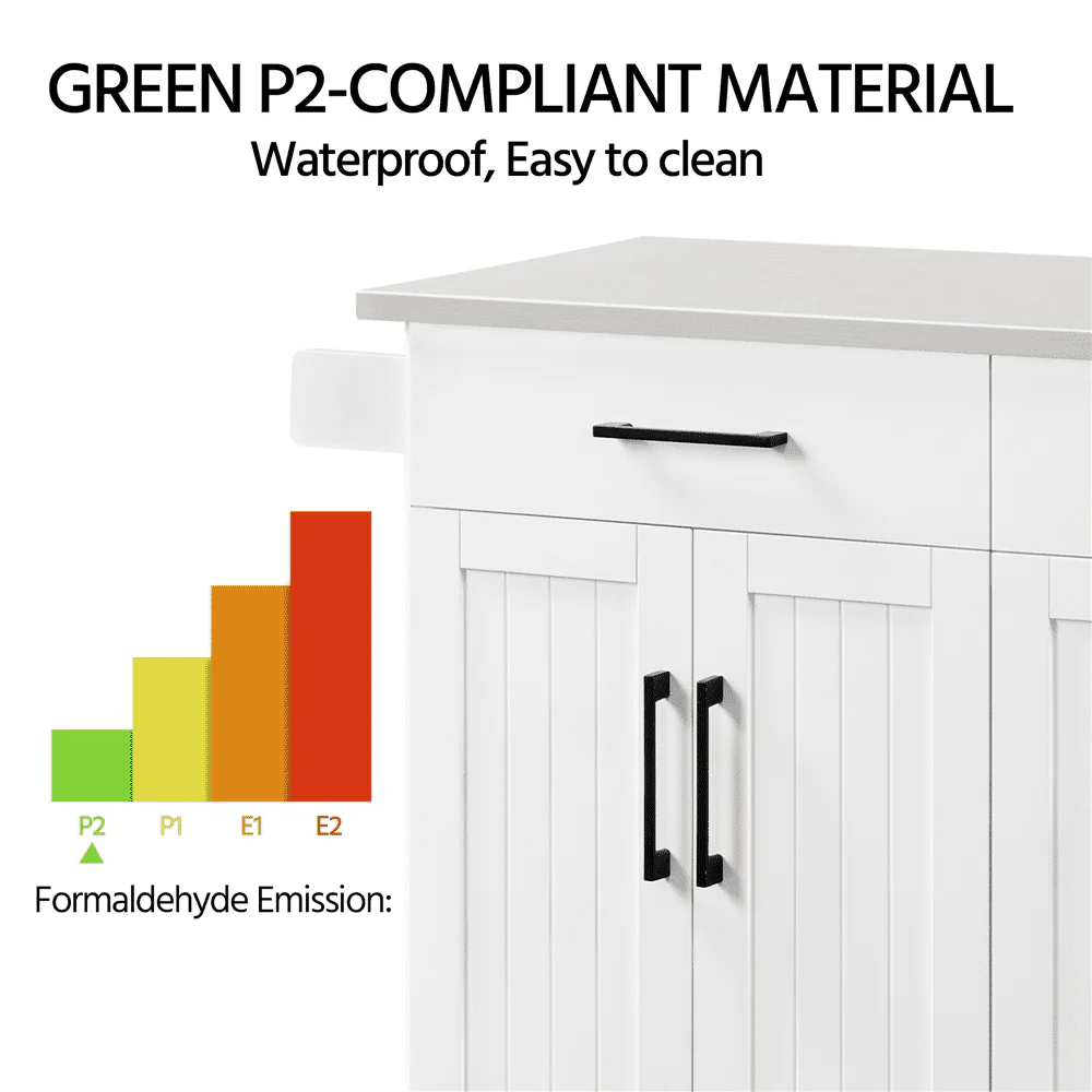 SMILE MART Large Kitchen Island on Wheels with Storage Drawers & Cabinets, White