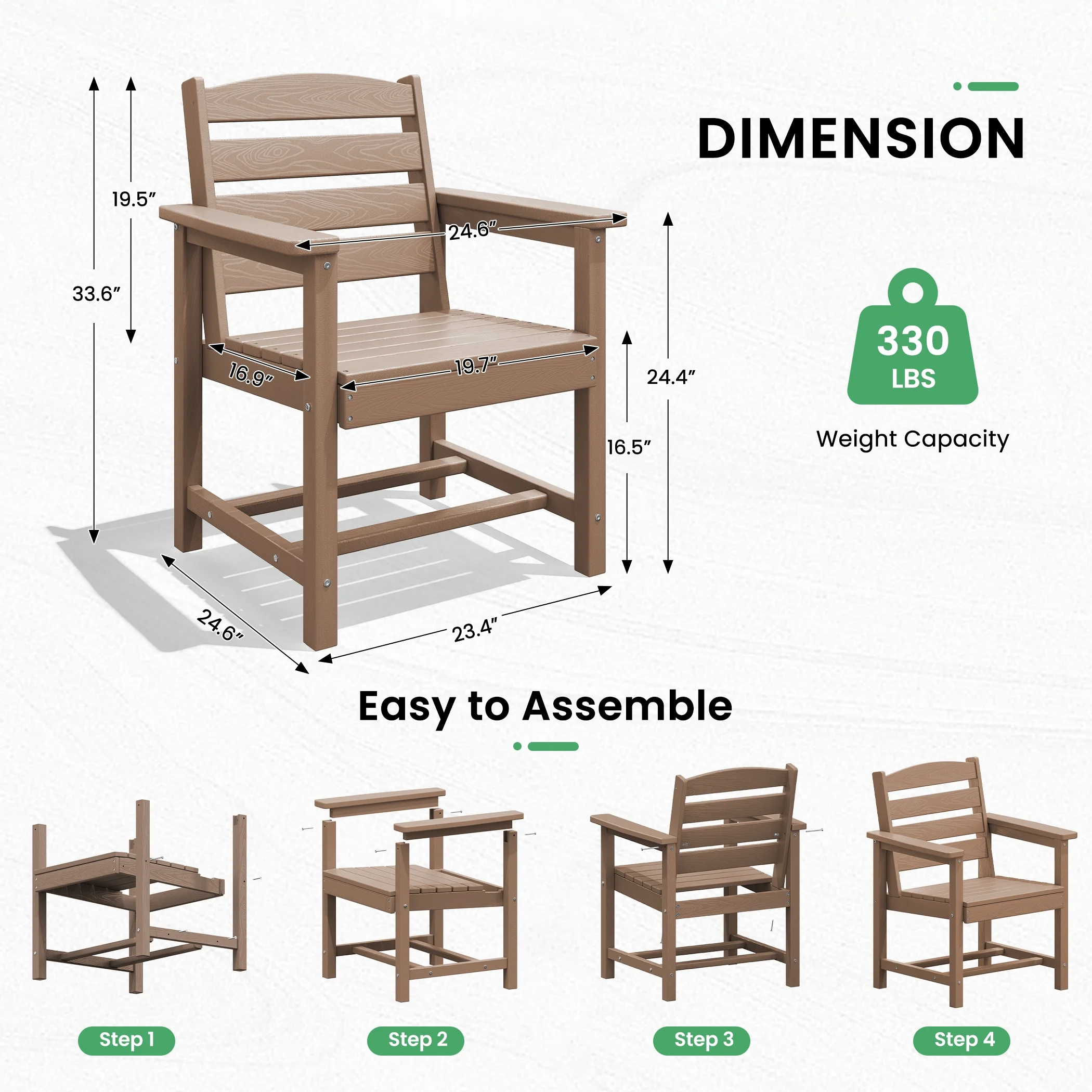 SERWALL Outdoor HDPE Dining Table Set, 7-Piece Outdoor Dining Table Sets with Umbrella Hole, Grey