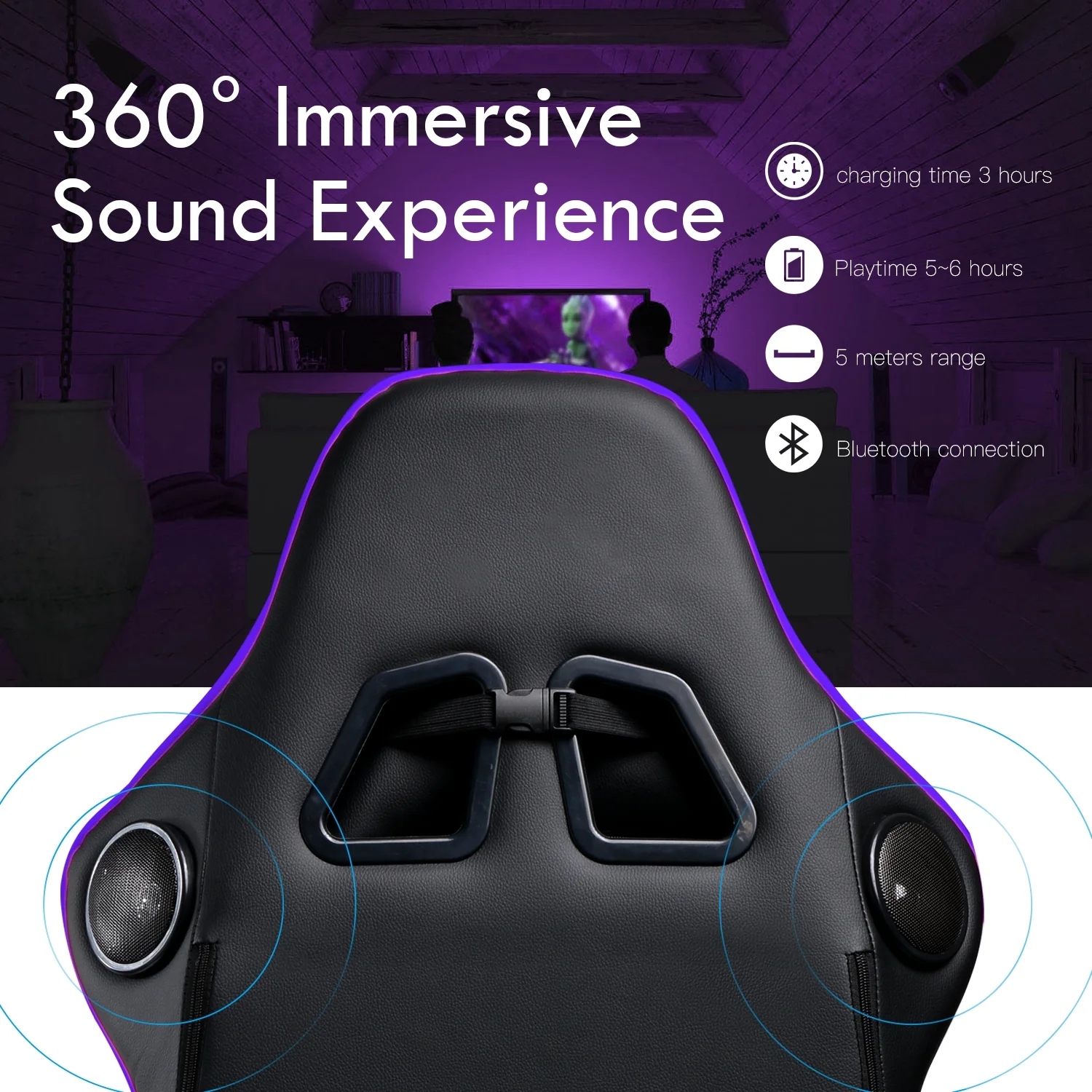 GTPLAYER Gaming Chair with Bluetooth Speakers Home Office Computer Chair, Purple