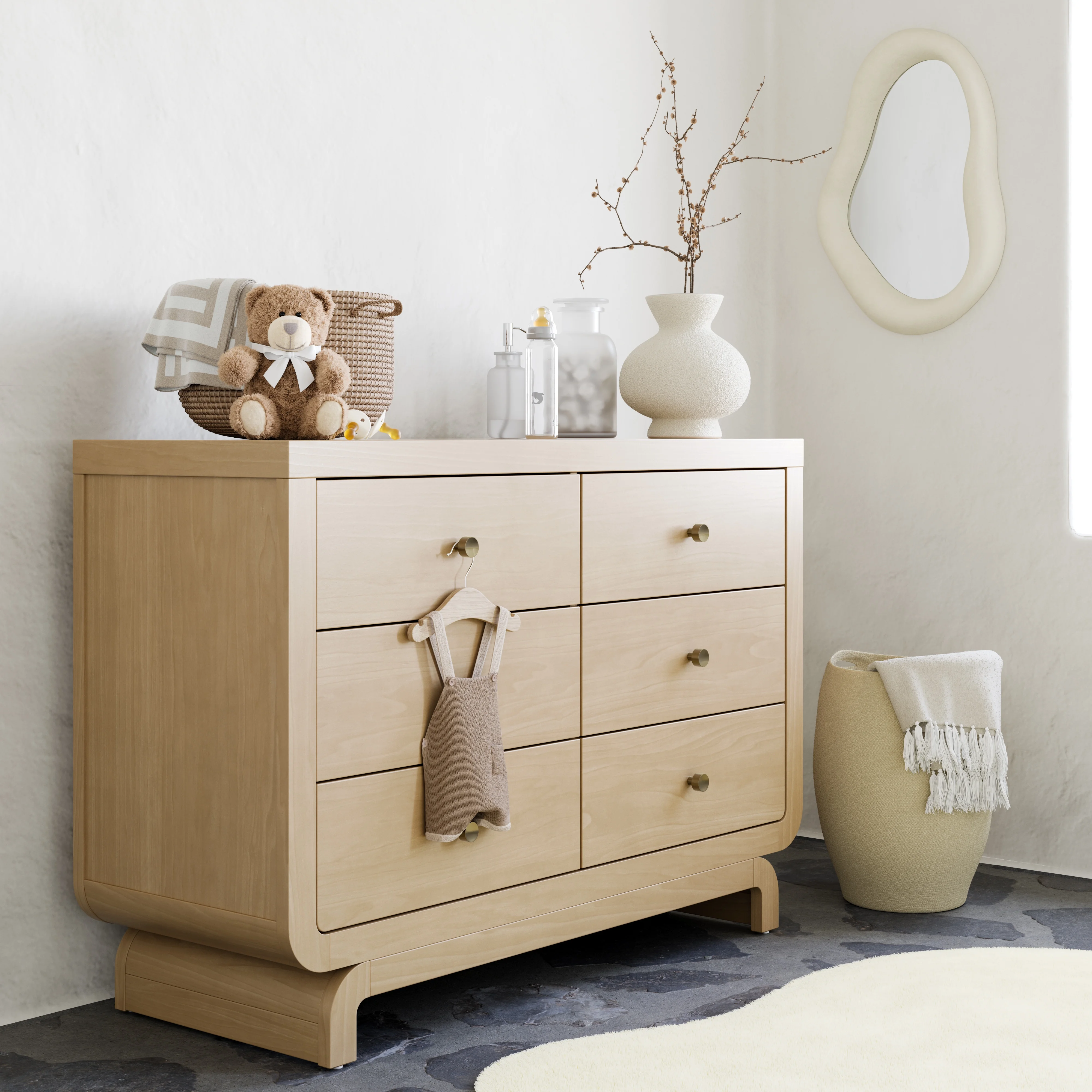 Storkcraft Santorini 6 Drawer Double Dresser, White/Driftwood