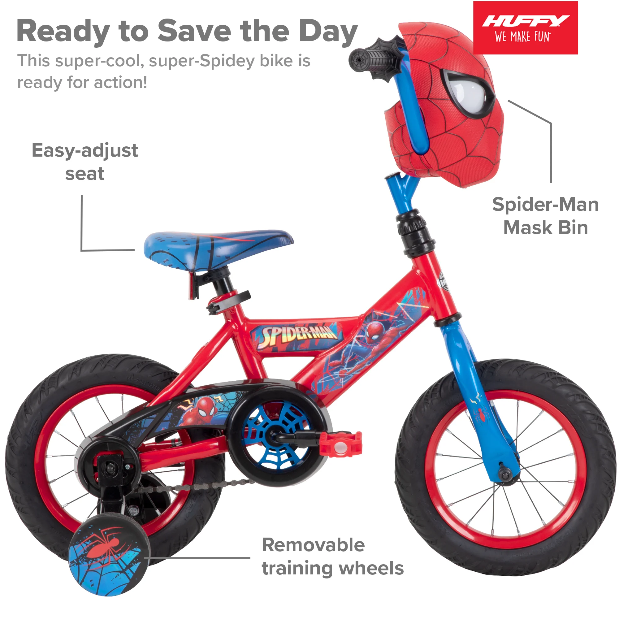 Marvel Spider-Man Bike with Training Wheels, for Boys', Red by Huffy