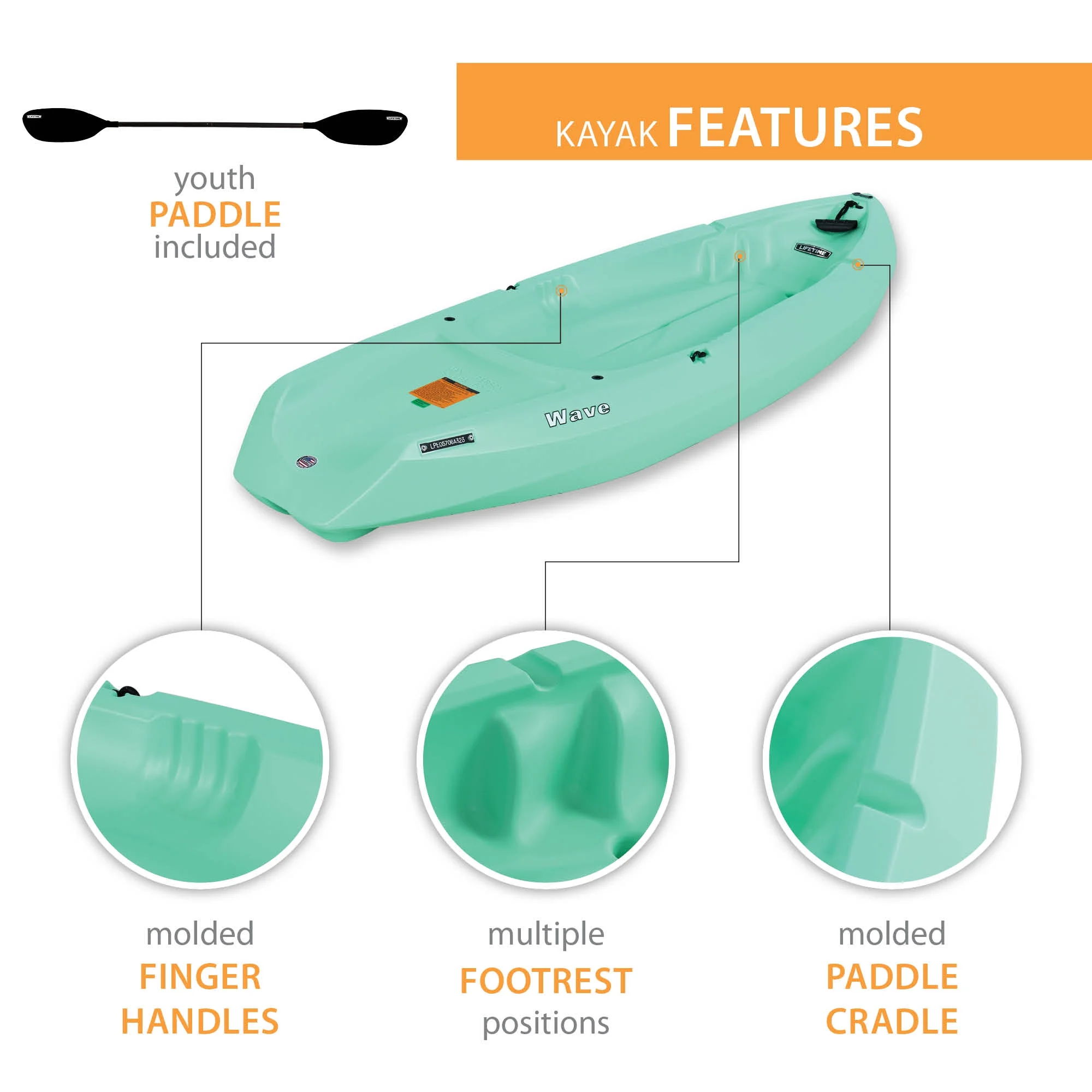 Lifetime Wave 6 ft Youth Kayak, Fire Red (91401)