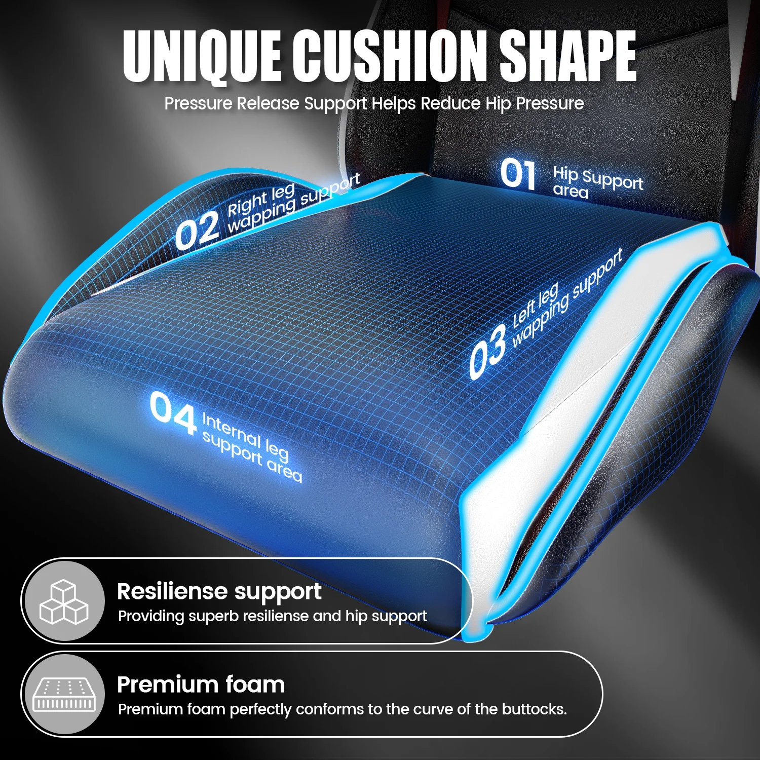 Bigzzia Gaming Chair Office Chair, Ergonomic Game Chair with Height Adjustable Headrest and Lumbar Support for Adults Teens, Black & White