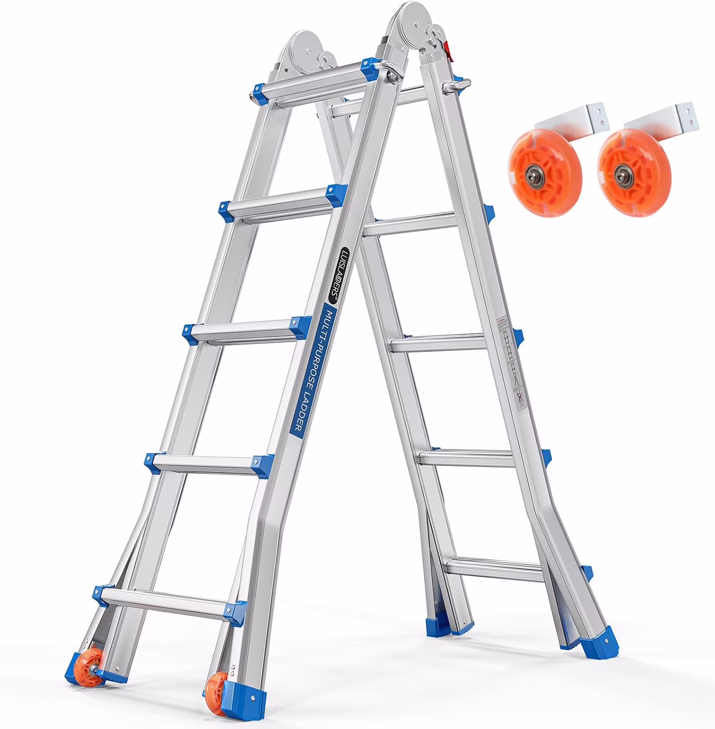 LUISLADDERS Ladder, A Frame 6 Step Ladder Telescoping Ladder, 22 Ft Reach Height Muti Position Folding Ladder Flared Leg & Wheels Design, 330 lbs Capacity Extension Ladder for Household Outdoor Work